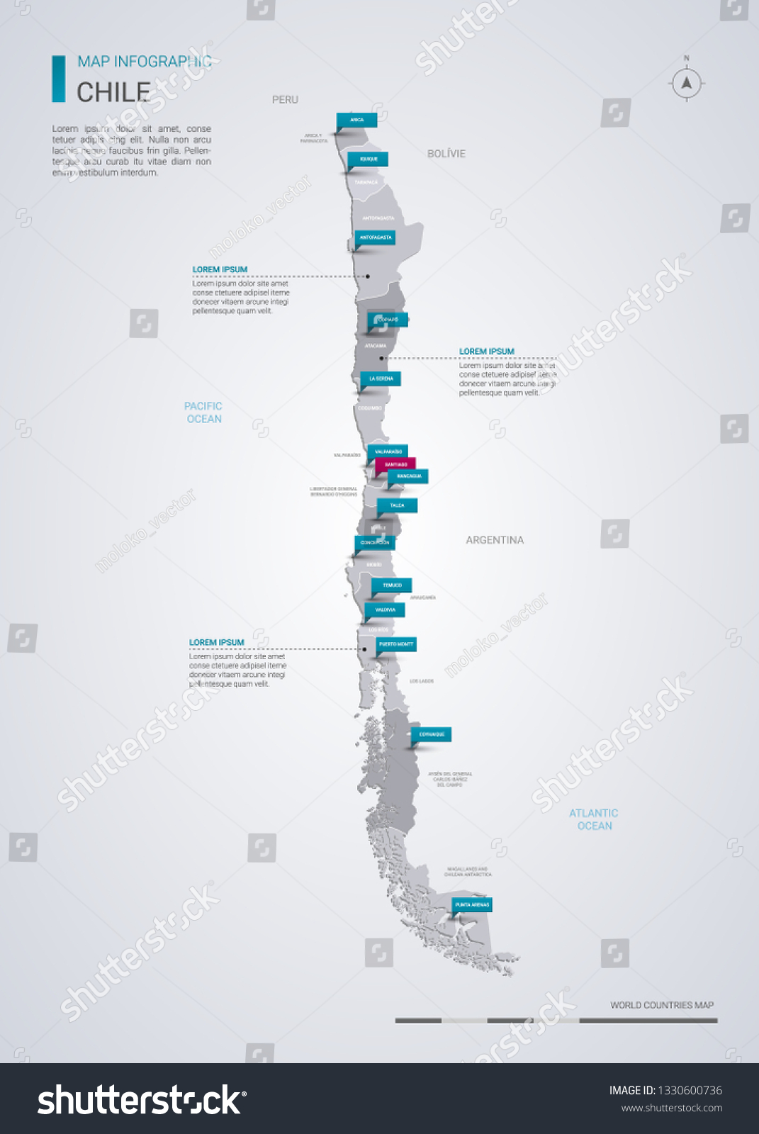 Chile Vector Map Infographic Elements Pointer Stock Vector Royalty Free 1330600736