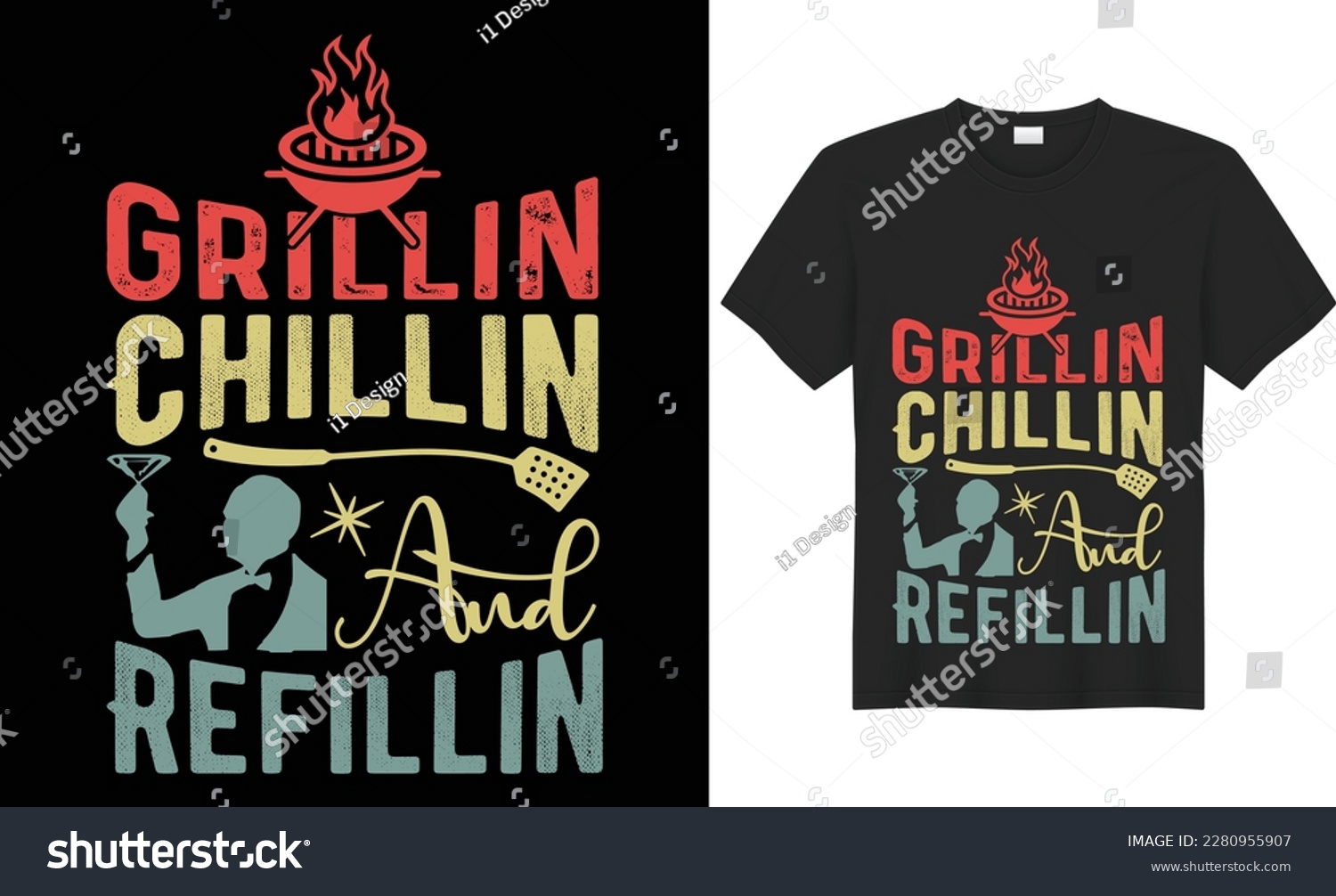 SVG of Chillin Grillin and Refillin BBQ Colorful Typography SVG T-shirt  Design Vector Template. Lettering Illustration And Printing for T-shirt, Banner, Poster, Flyers, Etc. svg
