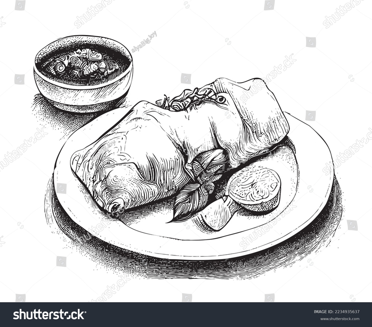 SVG of Chimichanga meat roll hand drawn sketch Asian food Restaurant business concept. svg