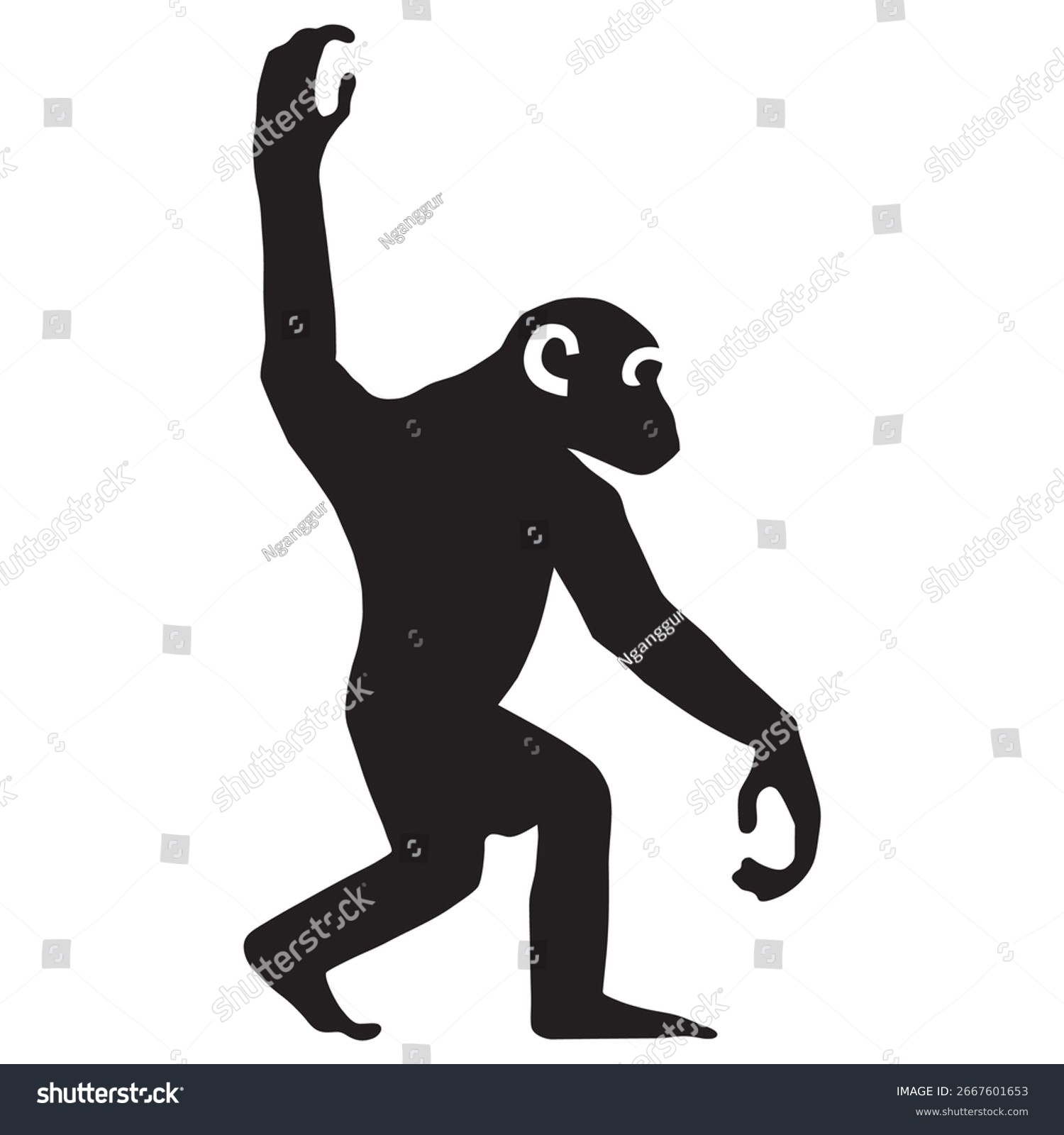 black monkey silhouette reaching up clip art preview