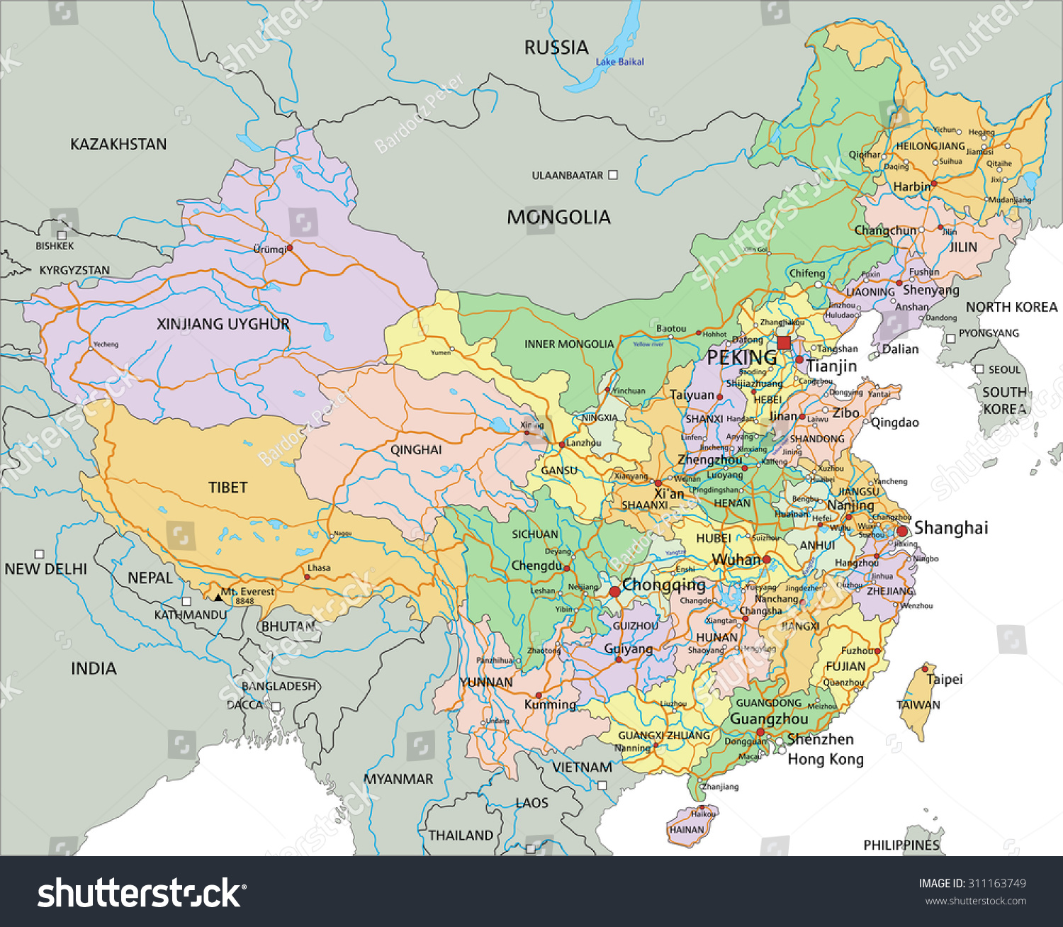 China Highly Detailed Editable Political Map Stock Vector Royalty Free 311163749