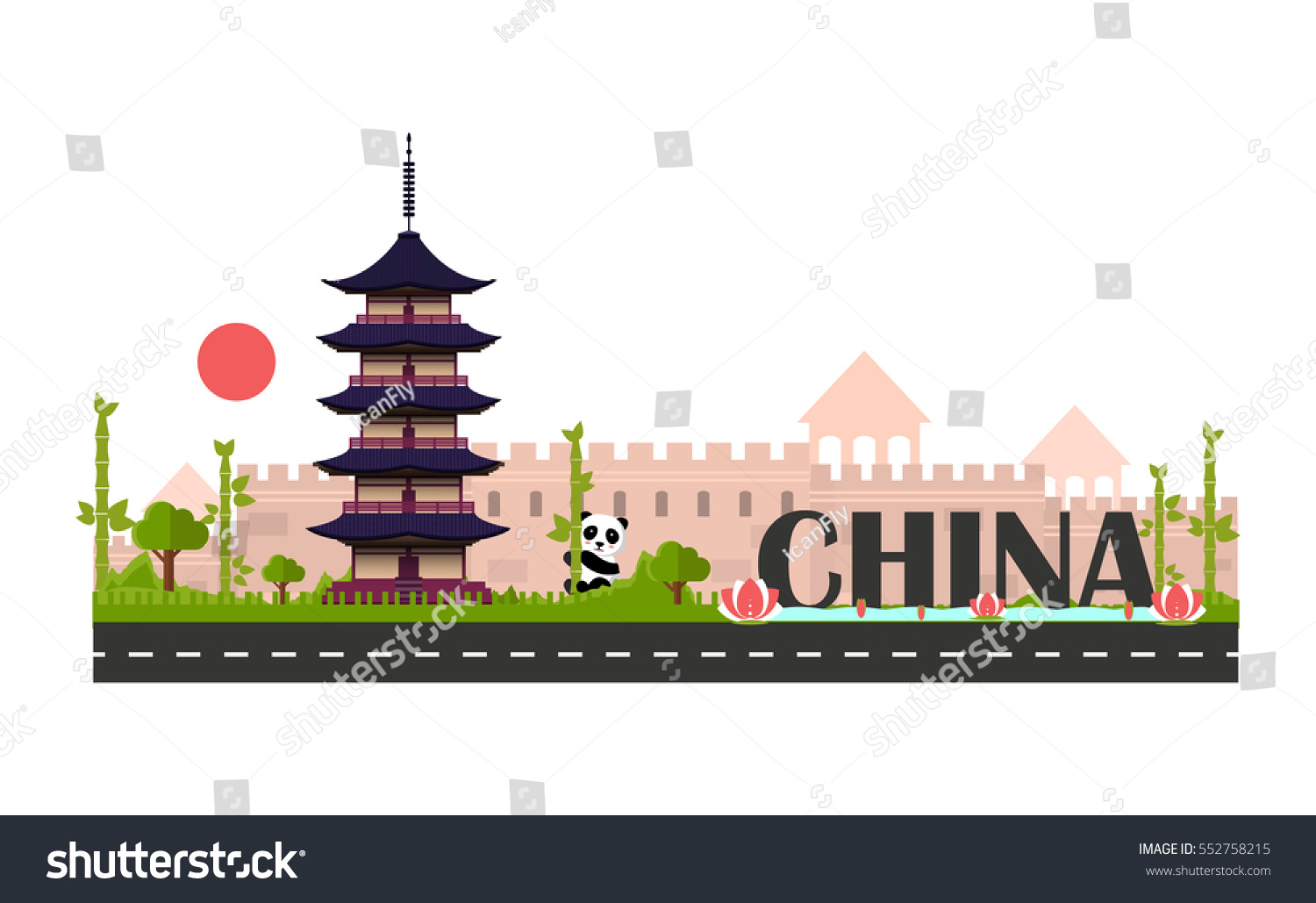  China  Landscape Abstract Vector Illustration Eps10 Stock 