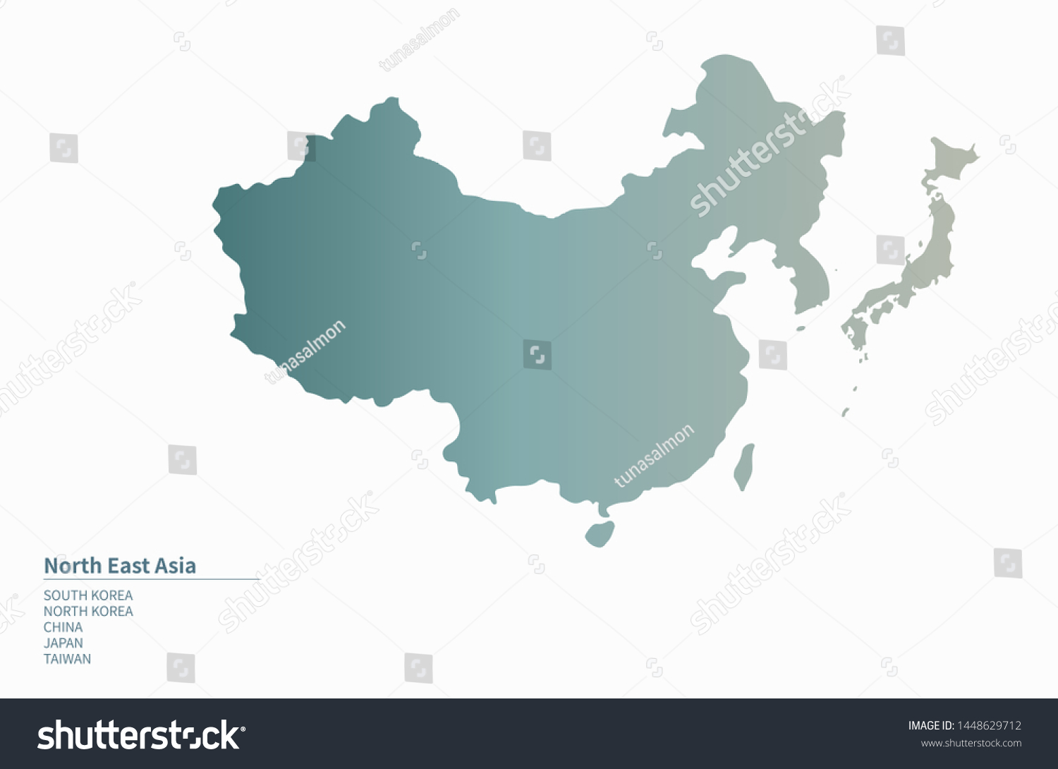 China Map North East Asia Countries Stock Vector (Royalty Free) 1448629712