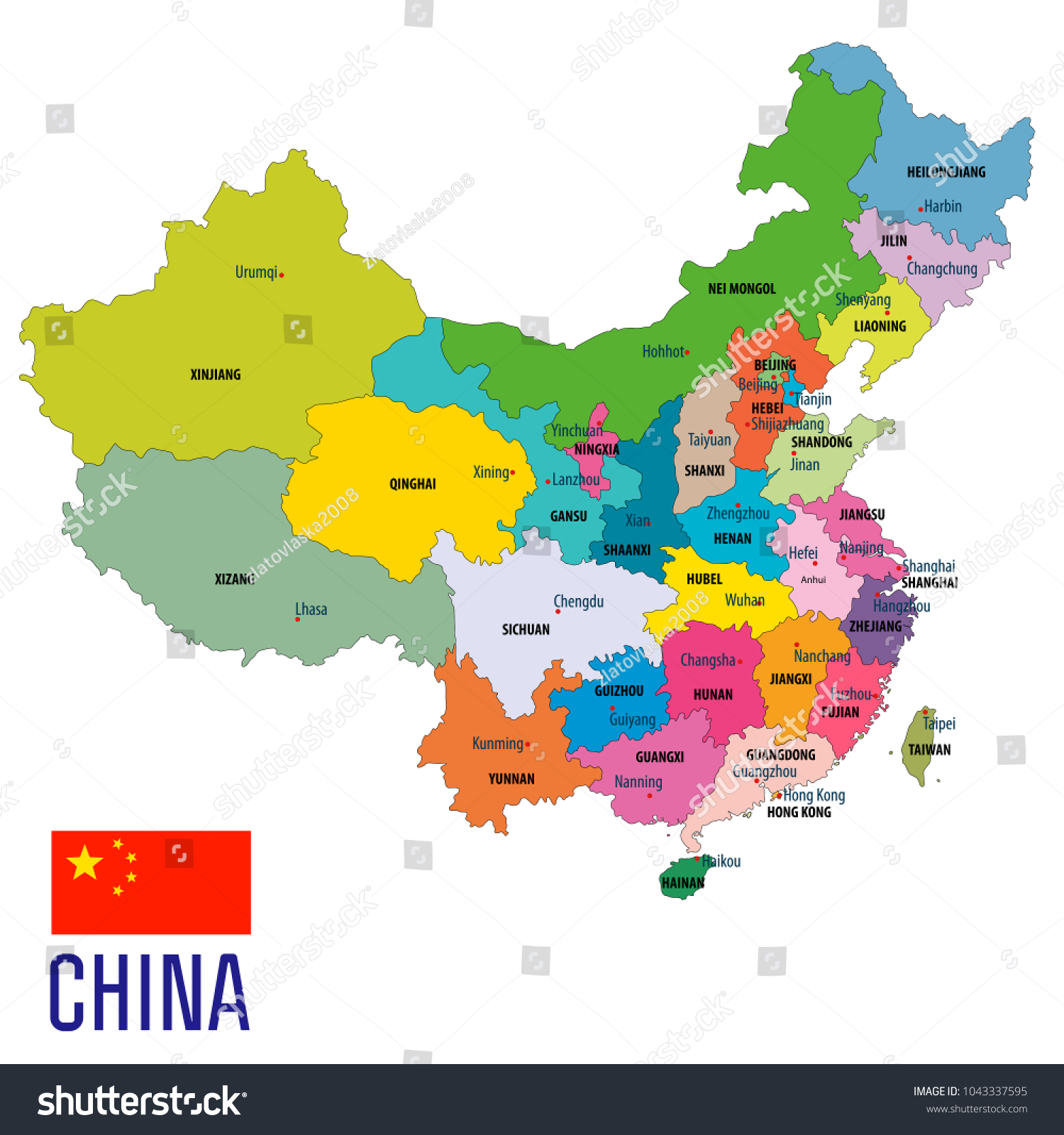 China Political Map Clearly Labeled Separated Arkivvektor (royaltyfri ...