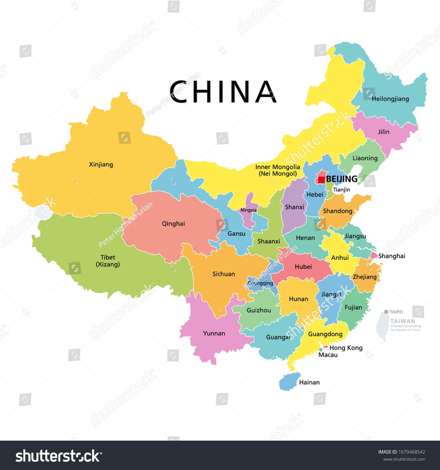 China Political Map Multicolored Provinces Prc Stock Vector Royalty Free