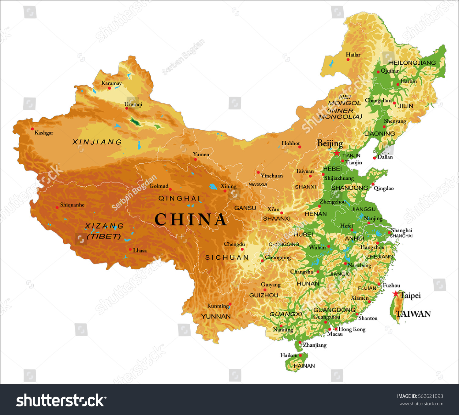 China Relief Map Stock Vector Royalty Free 562621093 Shutterstock   Stock Vector China Relief Map 562621093 