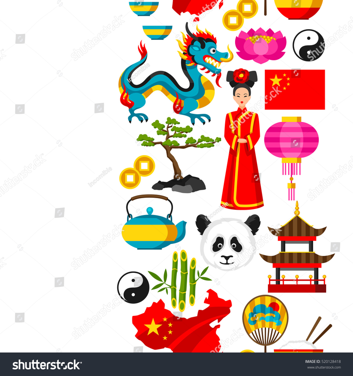 China Seamless Pattern Chinese Symbols Objects Stock Vector 520128418 ...