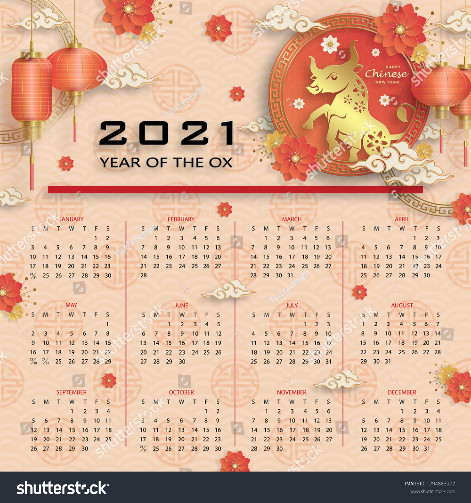 Chinese Calendar Year 2021 Ox Zodiac Stock Vector Royalty Free 1794883972