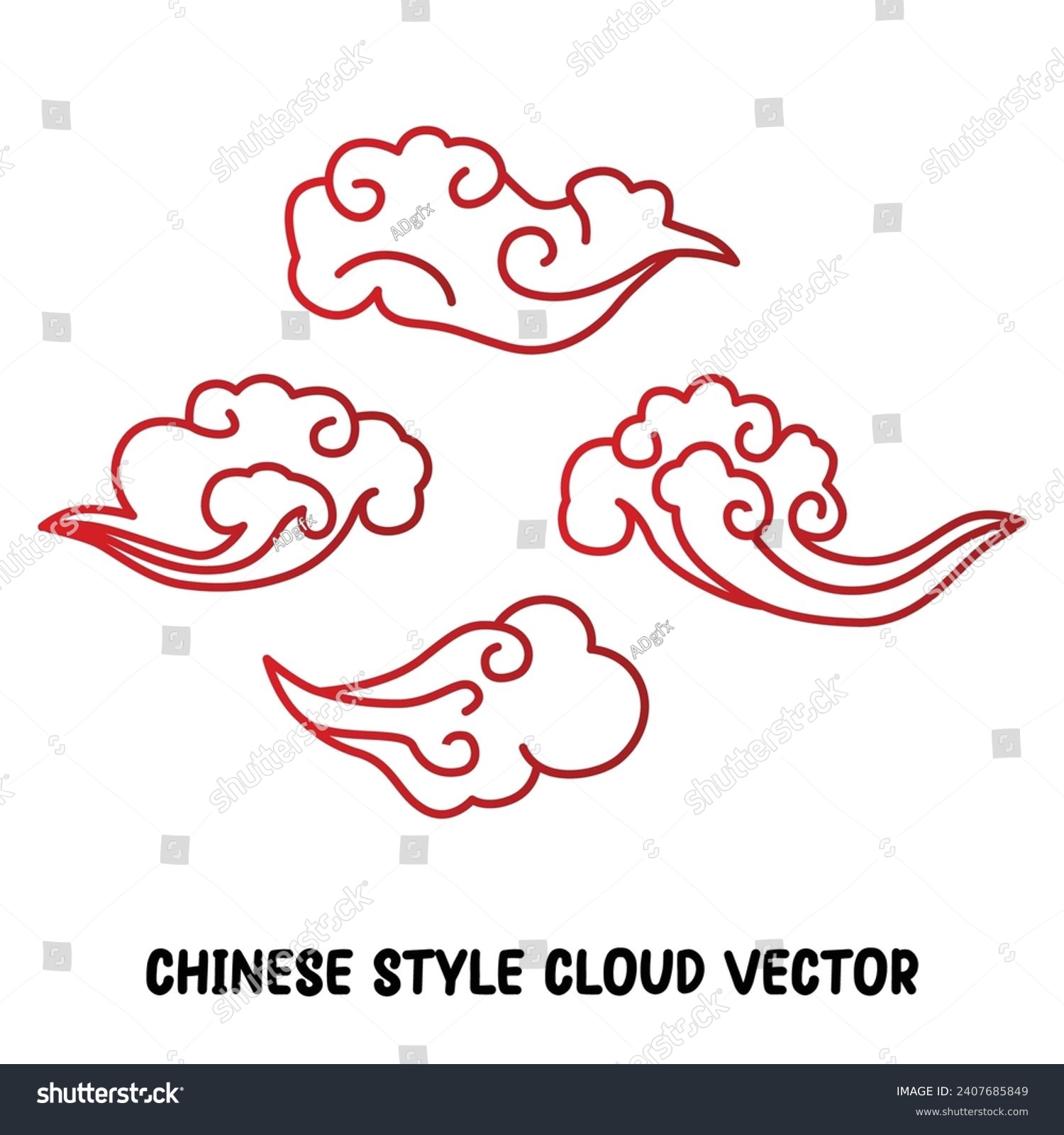 SVG of chinese cloud collection set illustration outlines style svg