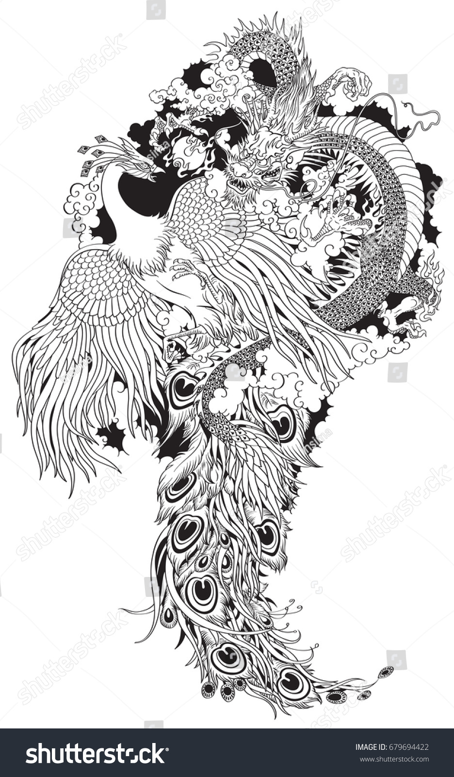chinese dragon phoenix feng huang playing stock vector 679694422 chinese dragon phoenix feng huang playing stock vector 679694422