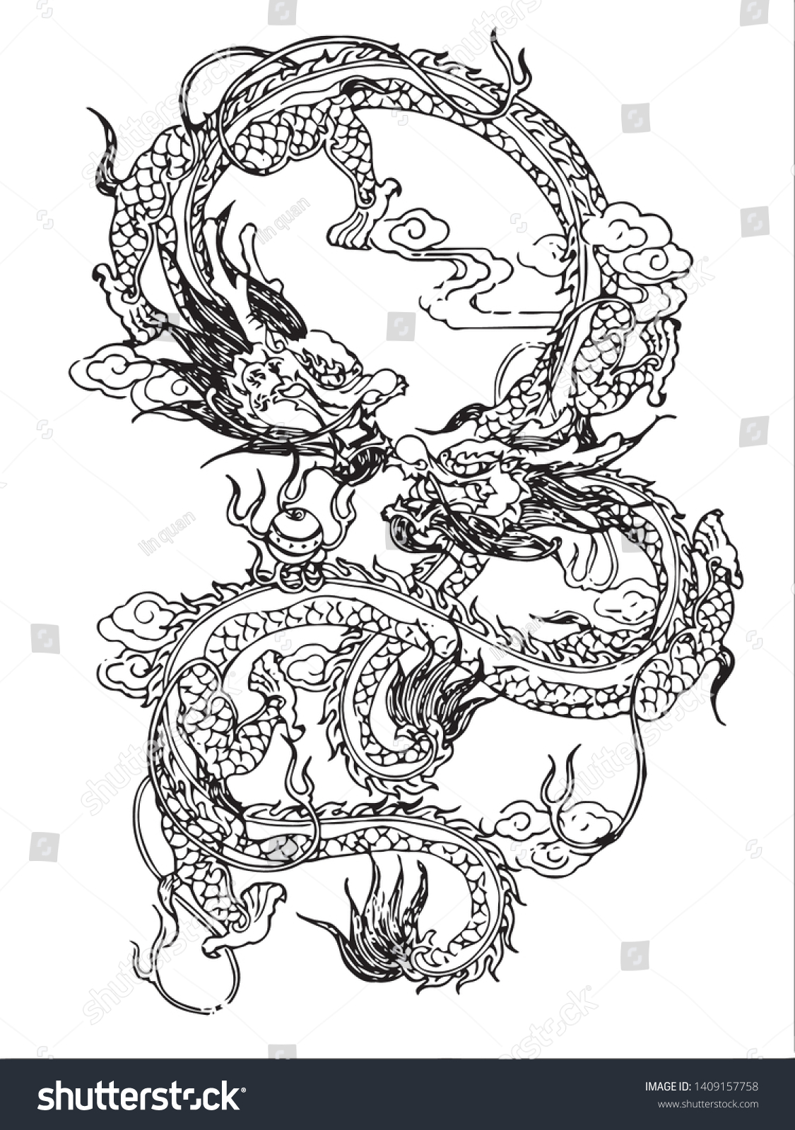 Chinese Dragon Line Drawing Vector Stock Vector (Royalty Free ...