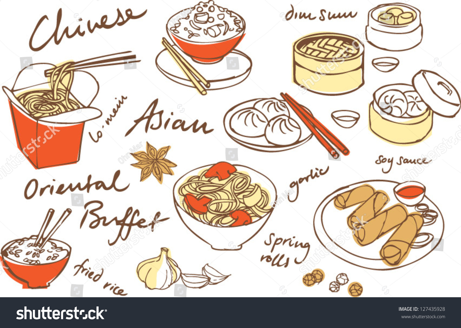 Chinese Food Vector Drawings Set Stock Vector 127435928 - Shutterstock