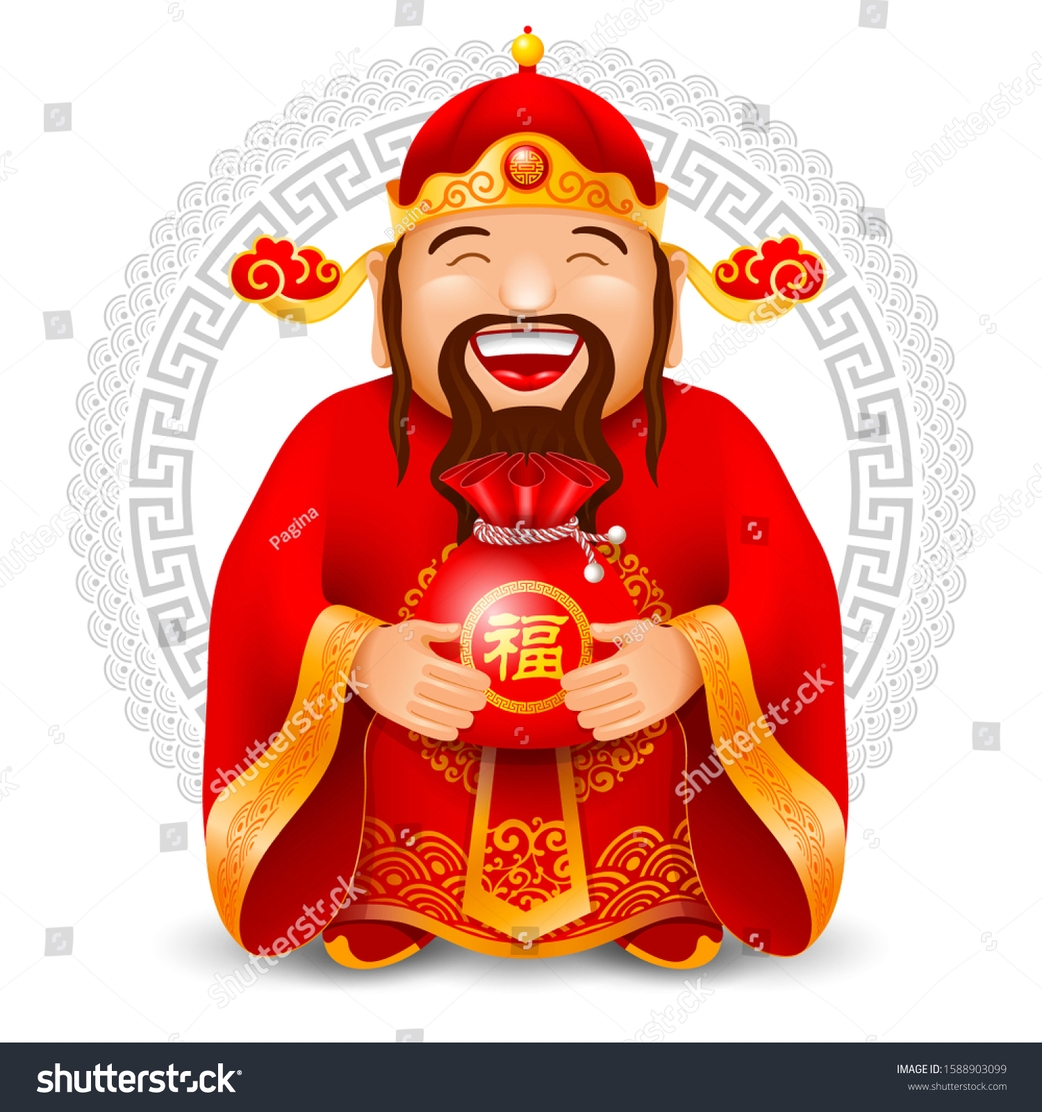 Chinese God Wealth Red Bag Money Stock Vector Royalty Free 1588903099