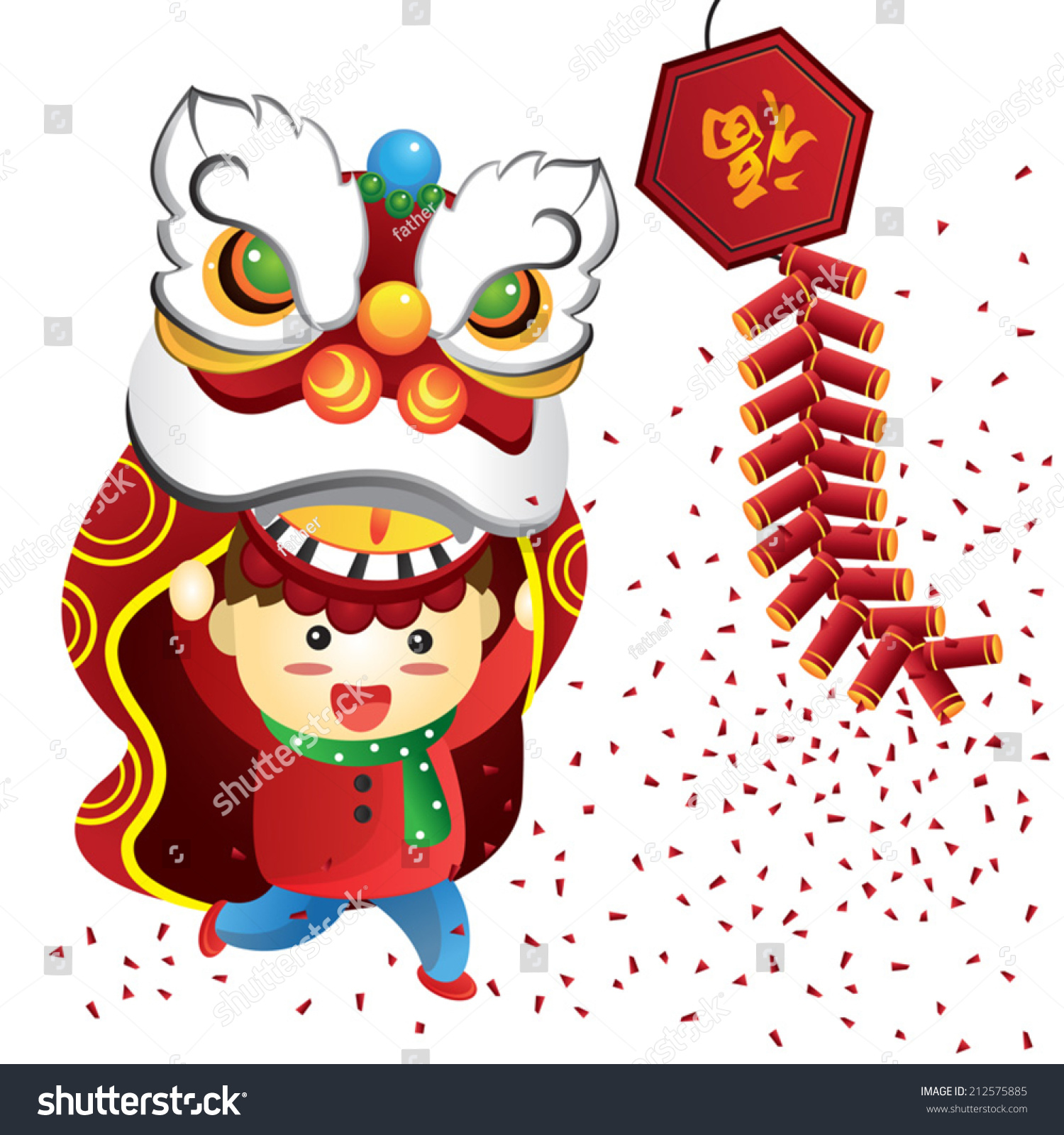 chinese new year lion dance boy red clip art preview