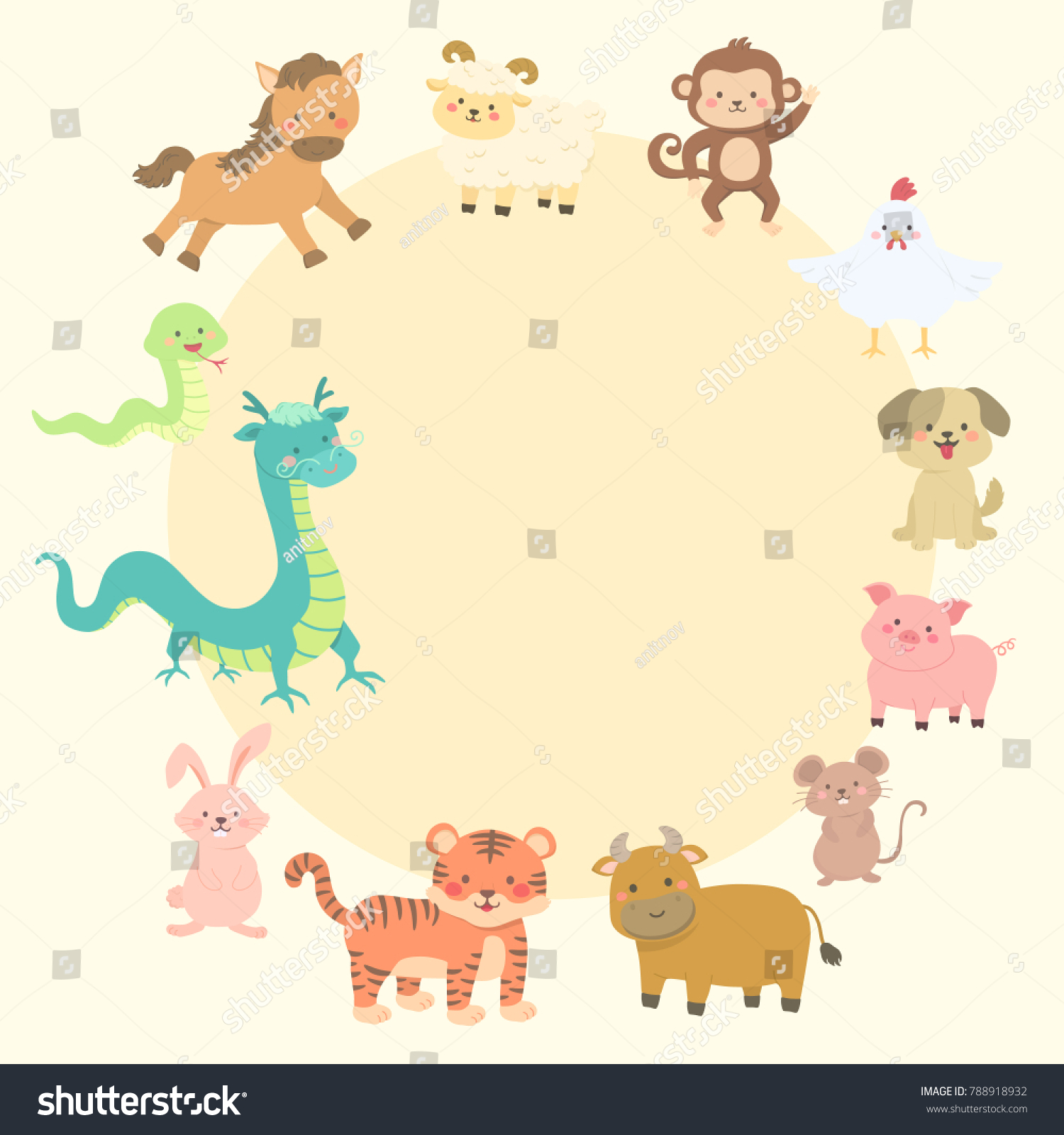 SVG of Chinese New Year Cute Animal Zodiac Cartoon Character Vector Illustration Set svg
