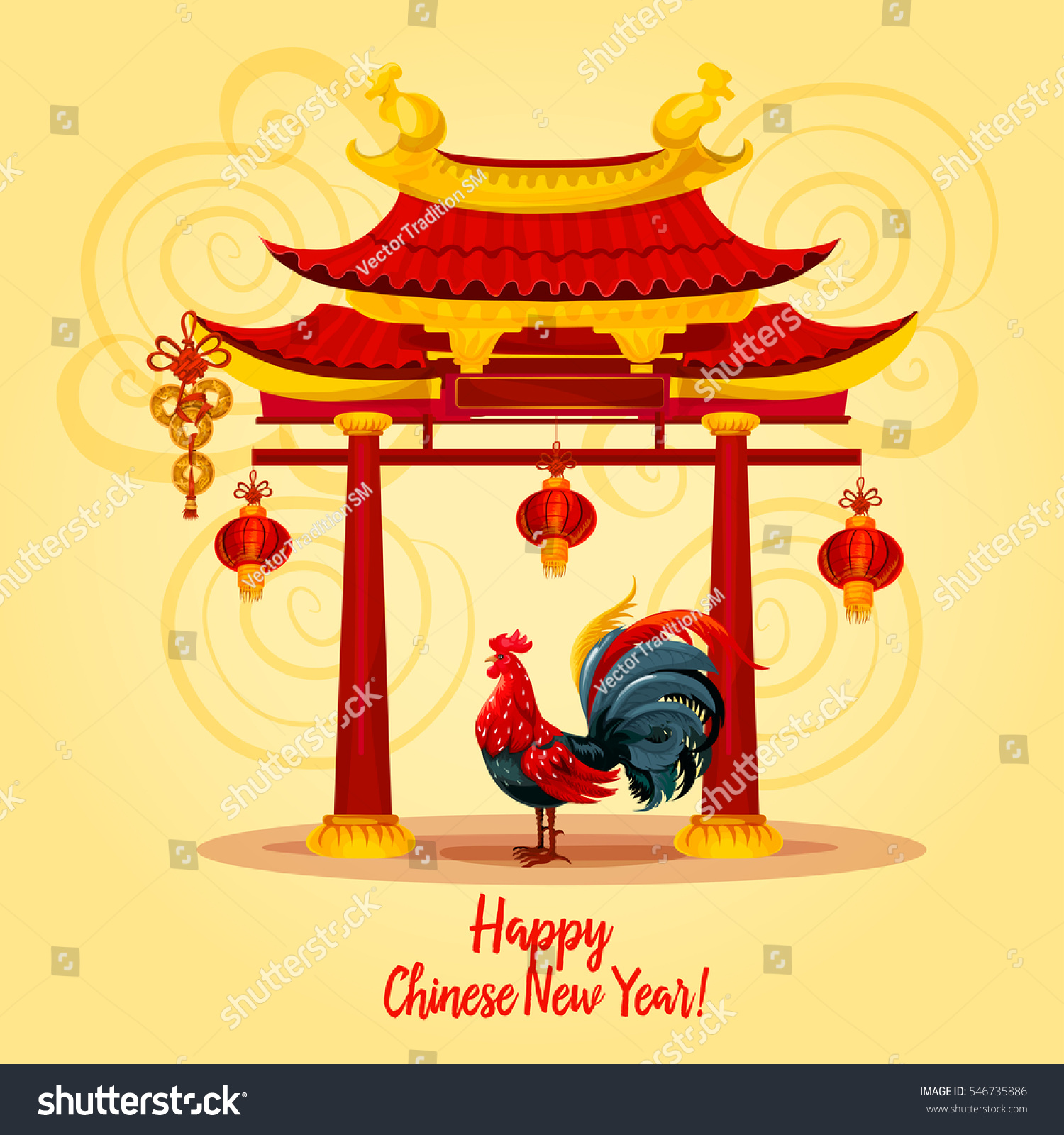 Chinese New Year Rooster Greeting Card Stock Vector Royalty Free