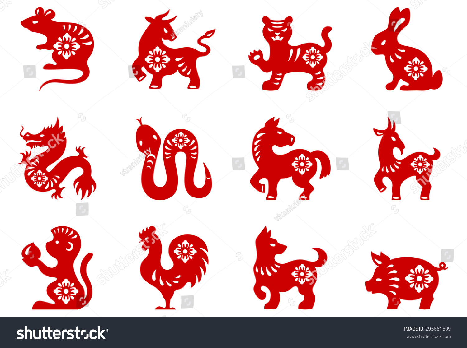 Download Chinese Paper Cut Zodiac Icons Stock Vector 295661609 ...