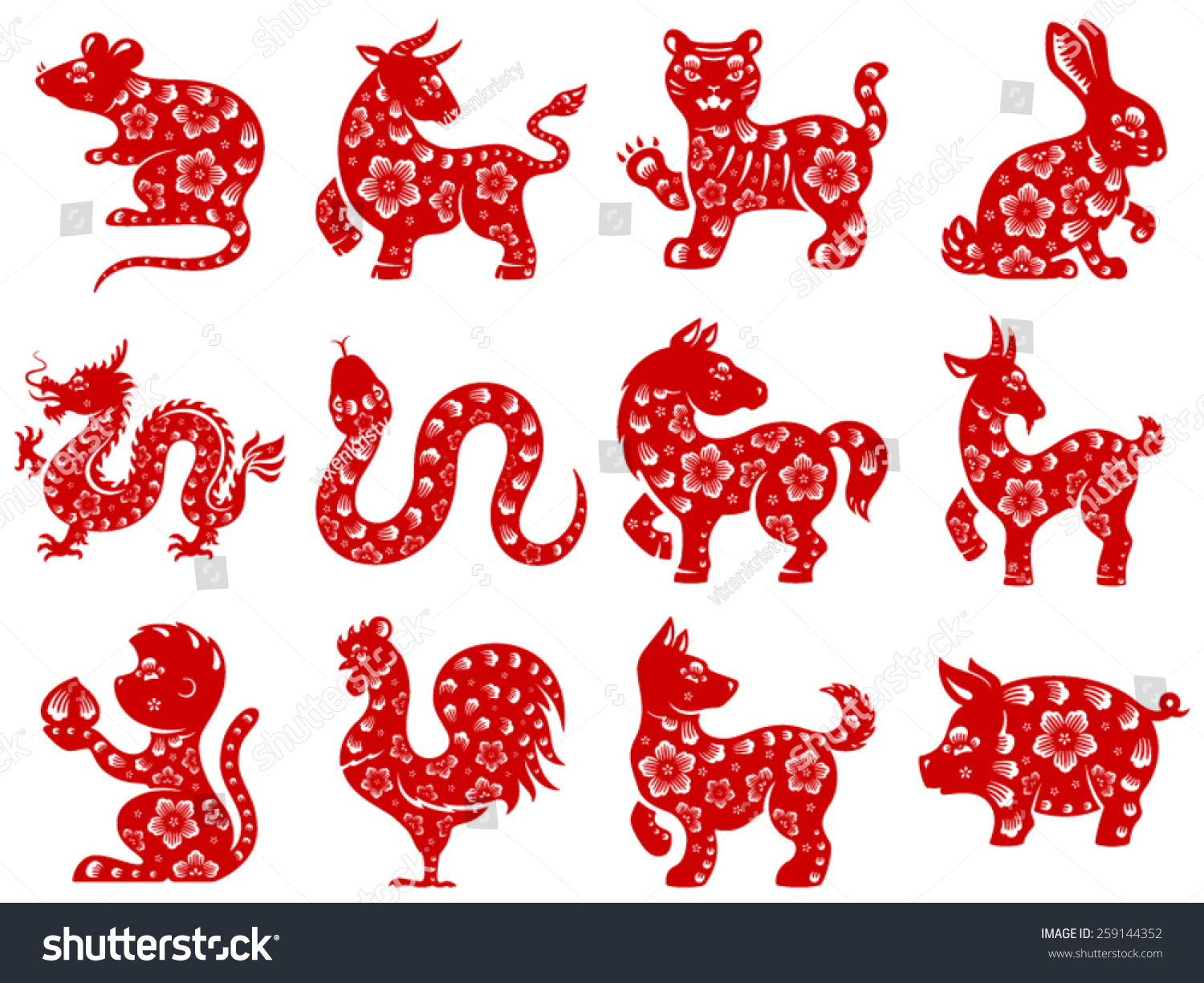 Chinese Papercut Zodiac Icons Stock Vector 259144352 - Shutterstock