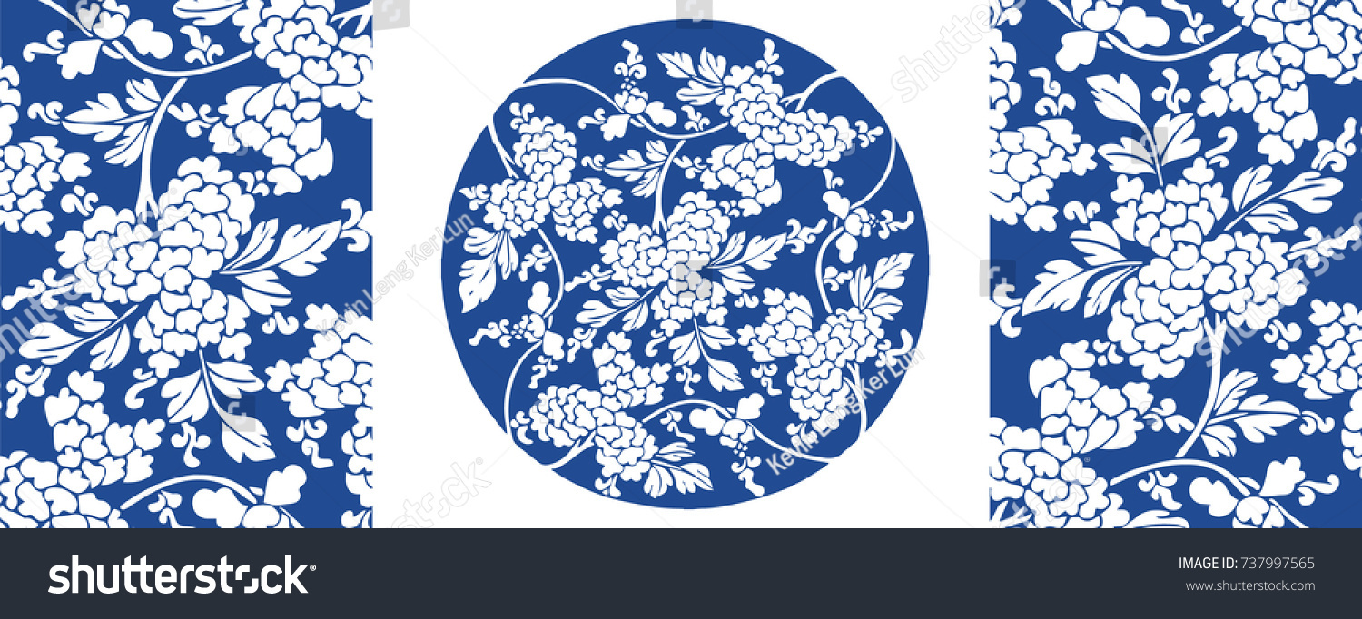 Chinese Porcelain Pattern Leaves Flowers Stock Vector Royalty Free 737997565