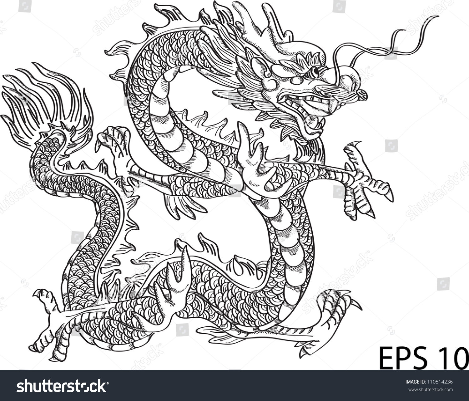 Chinese Style Dragon Statue Vector Line, Eps 10 - 110514236 : Shutterstock