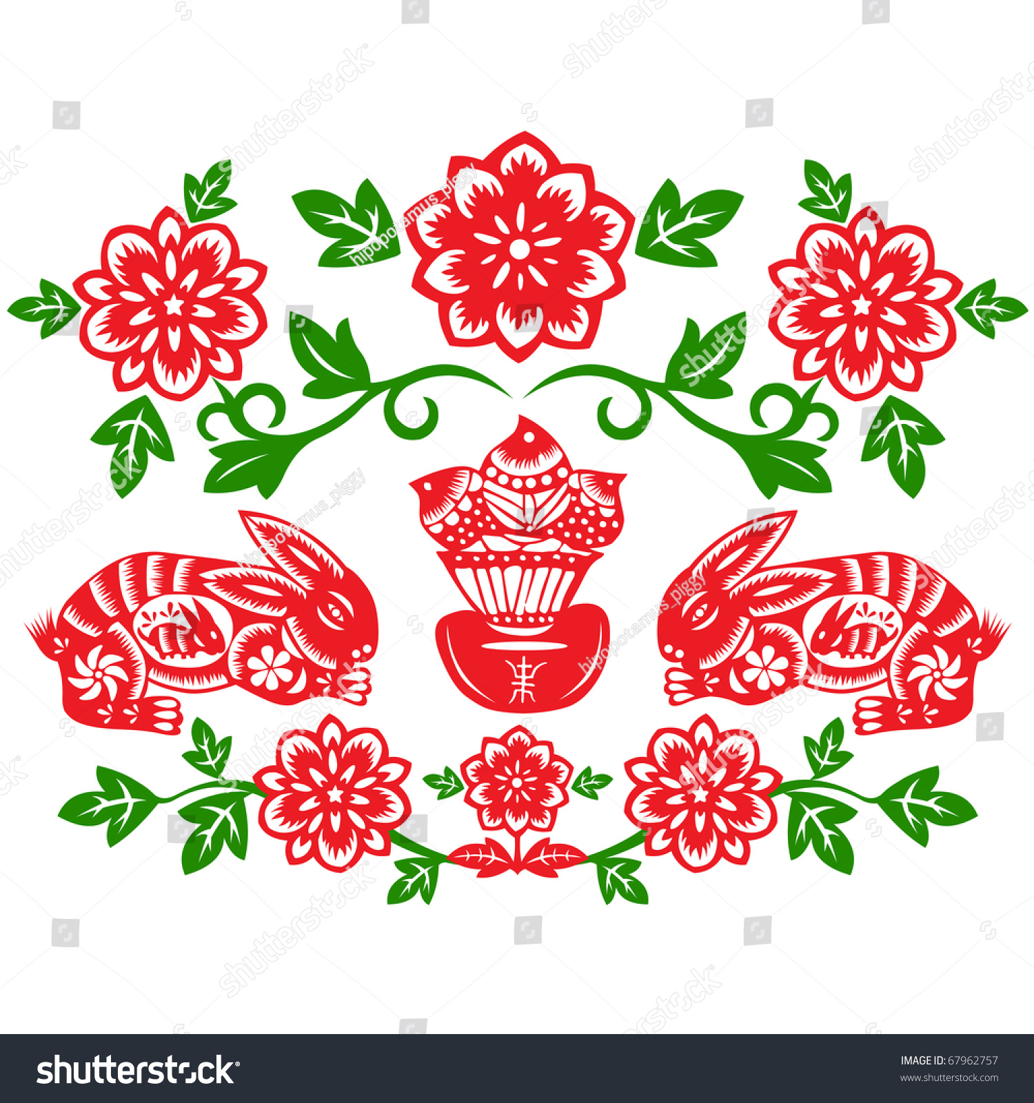 Chinese Style Paper Cut Year Rabbit Stock Vector (Royalty Free) 67962757