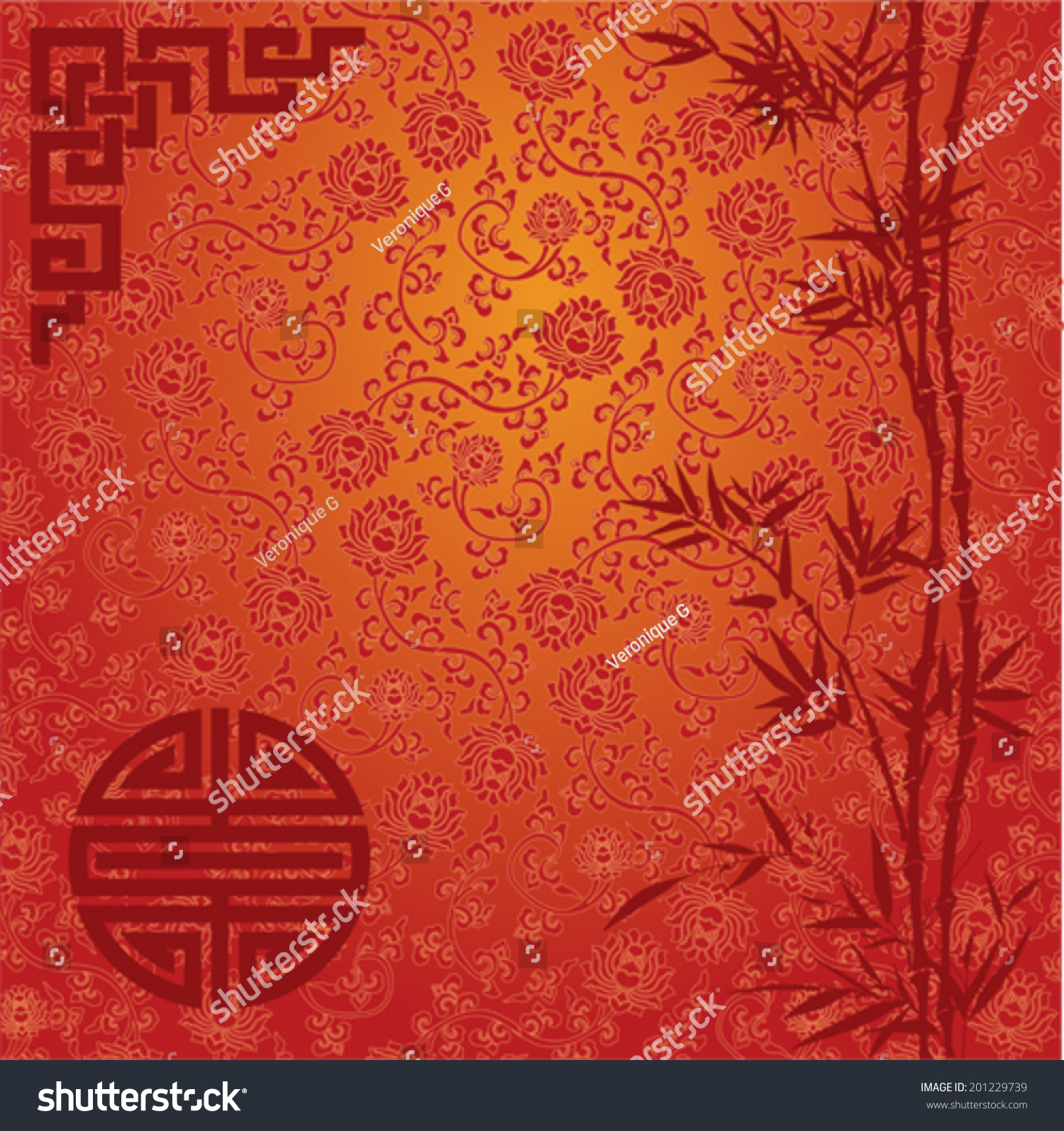 Chinese Traditional Red And Gold Background With Bamboo Border Stock ...