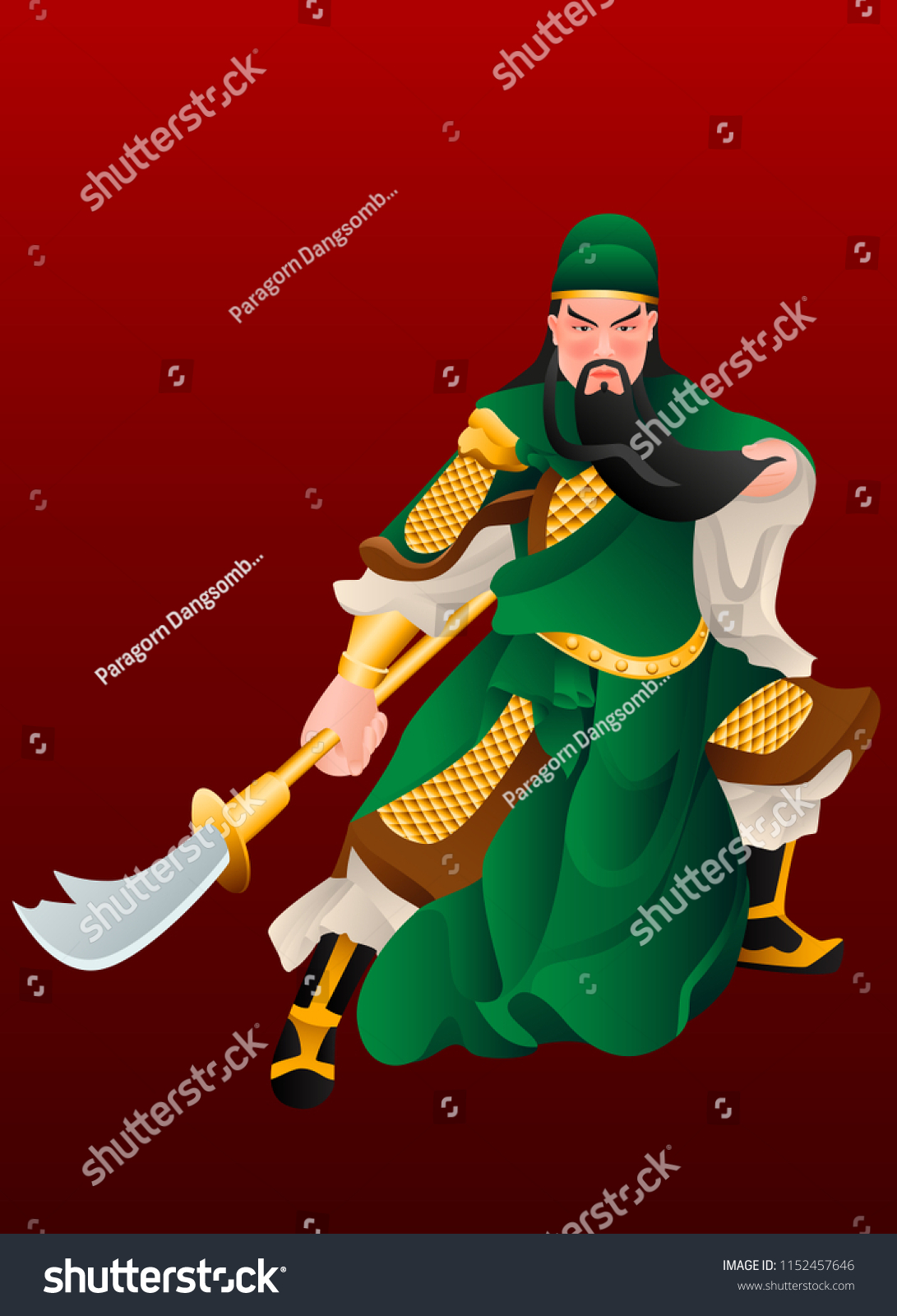 Chinese Warrior Legendary Chinese General Guan Stock Vector (Royalty ...