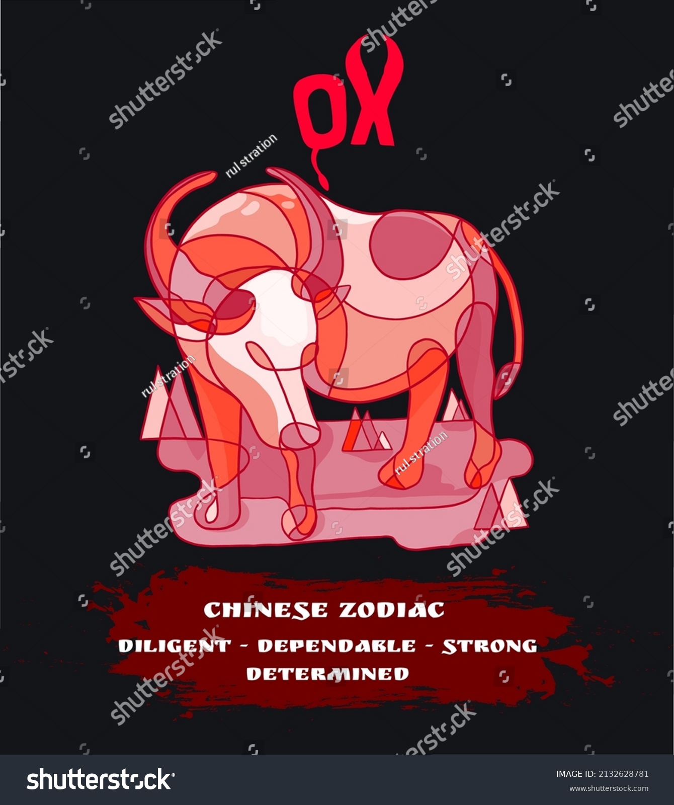 SVG of Chinese zodiac abstract red ox is suitable for screen printing svg