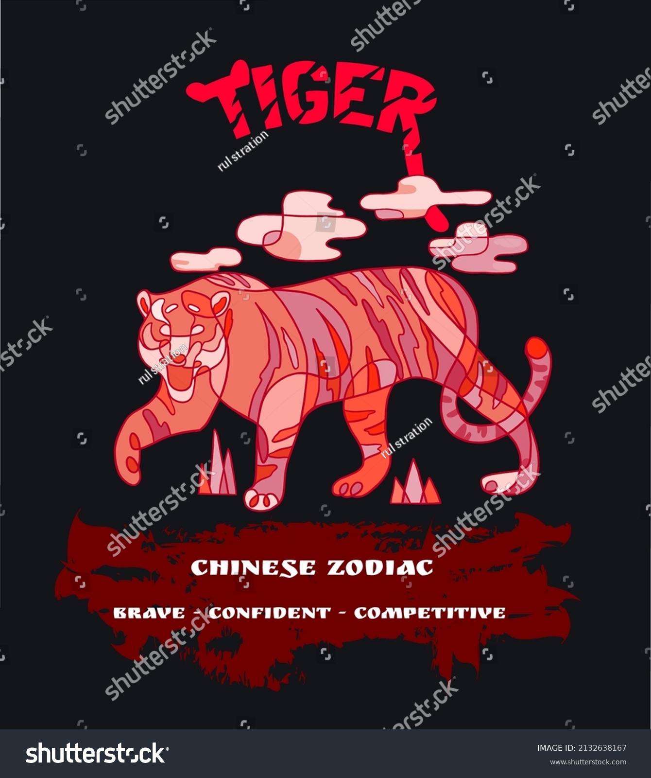SVG of Chinese zodiac abstract red tiger is suitable for screen printing svg