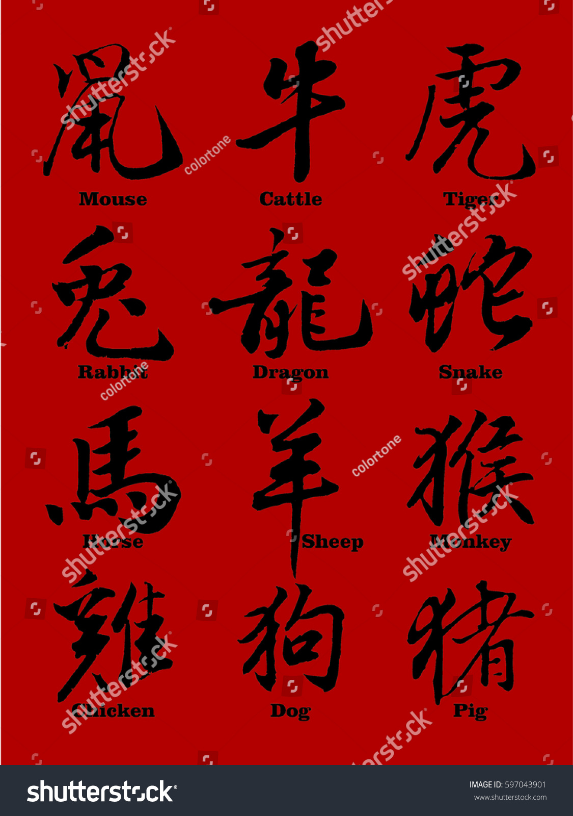 Chinese Zodiac Symbols Stock Vector (Royalty Free) 597043901