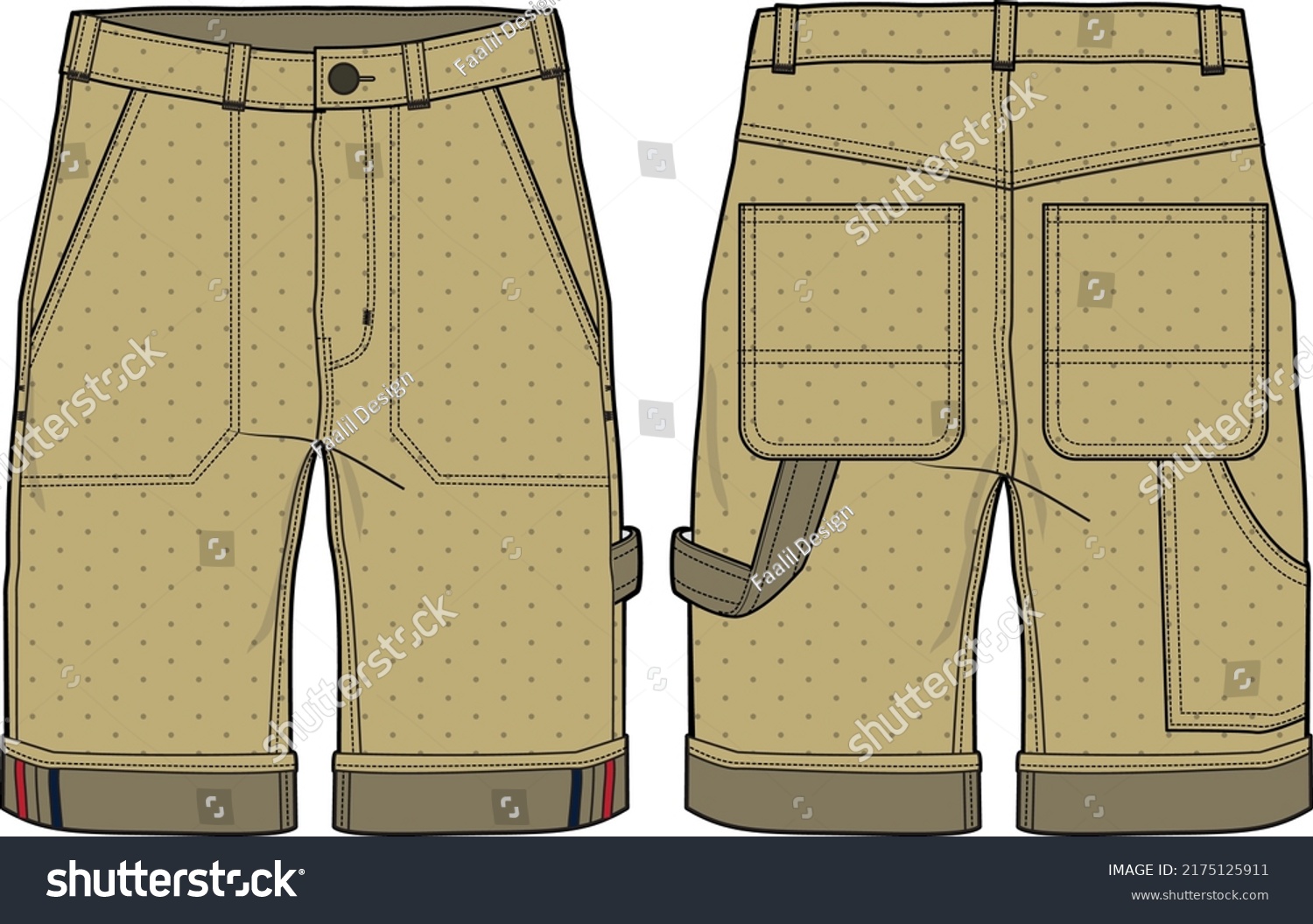 Chino Carpenter Shorts Design Flat Sketch Stock Vector (Royalty Free ...