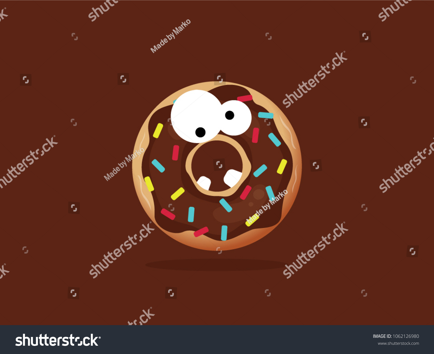 SVG of Chocolate cartoon monster donut in flat style illustration. Vector flat, colorfull. Big monster with small teeth.  svg