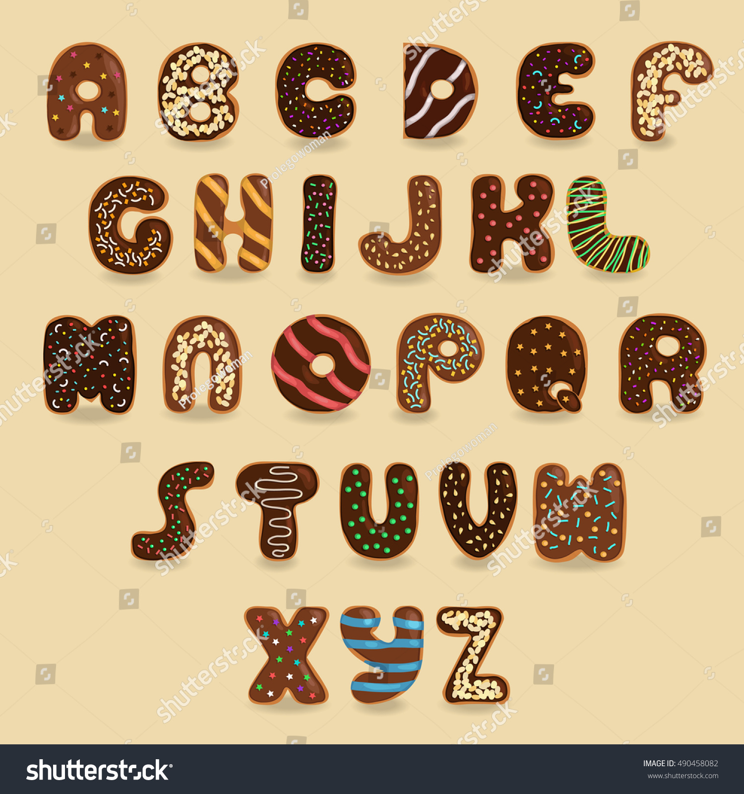 Chocolate Donuts Font. Artistic Alphabet. Signs As Brown Chocolate ...