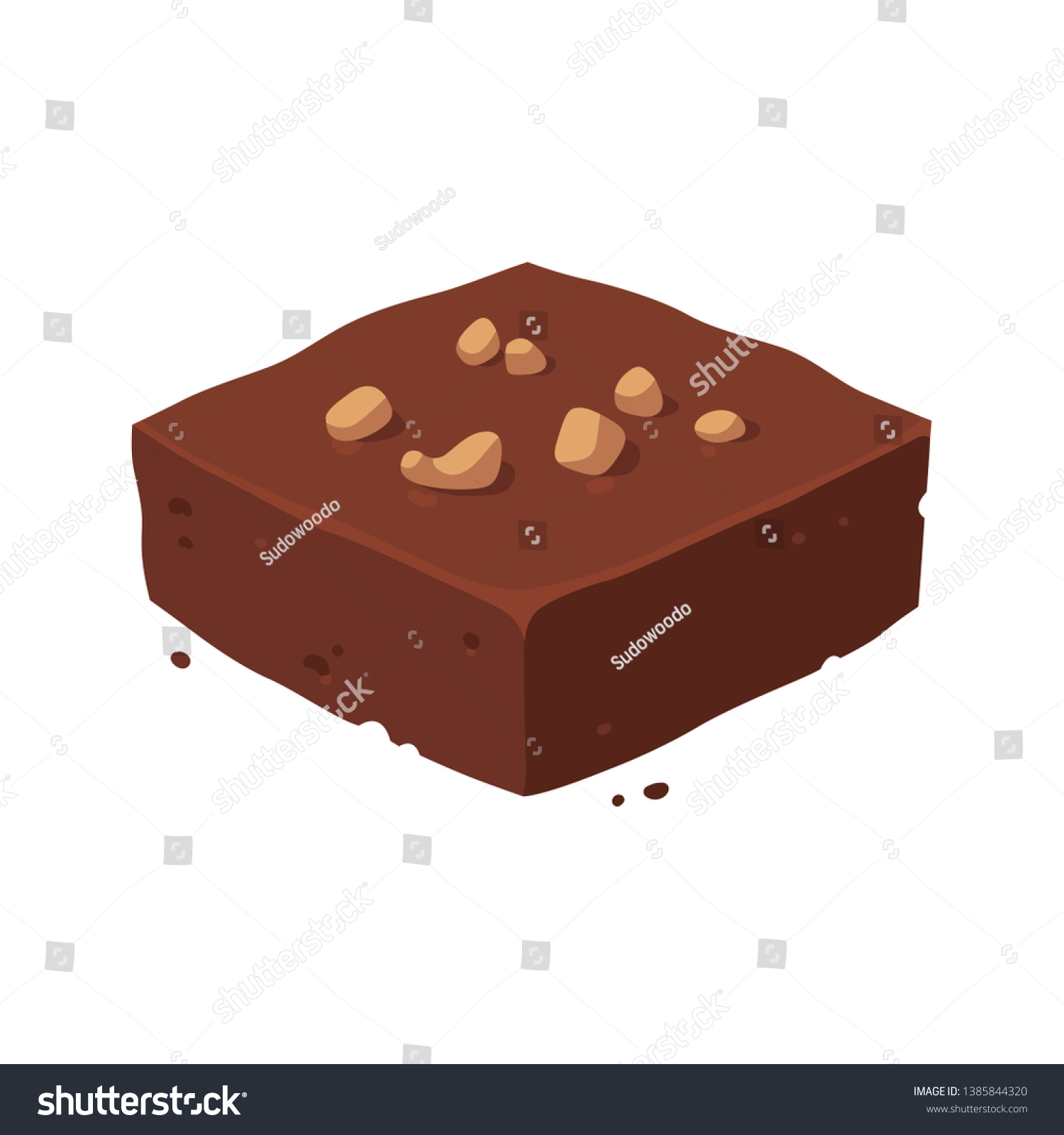 recommend clip art: Chocolate fudge brownie square with nuts. Isometric piece of cake, vector clip art illustration.