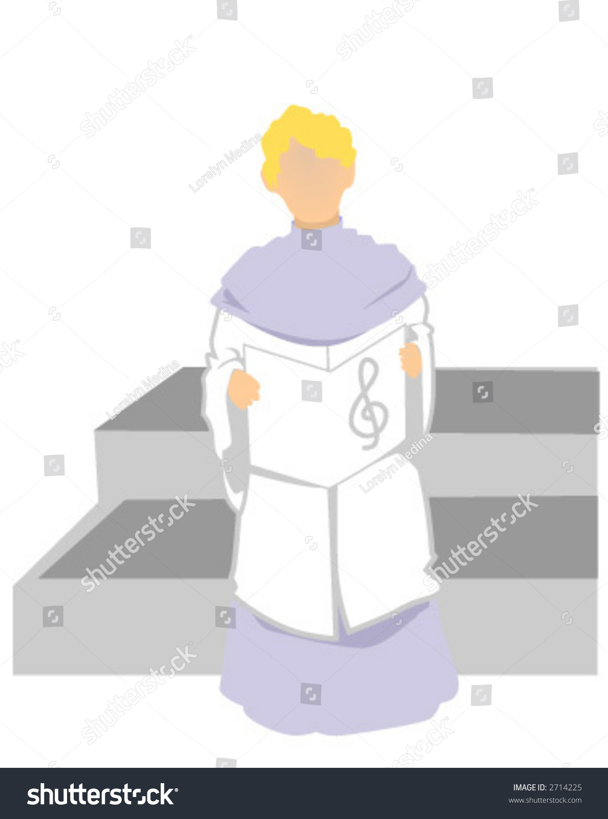 choir singer holding music sheet, white robe clip art preview