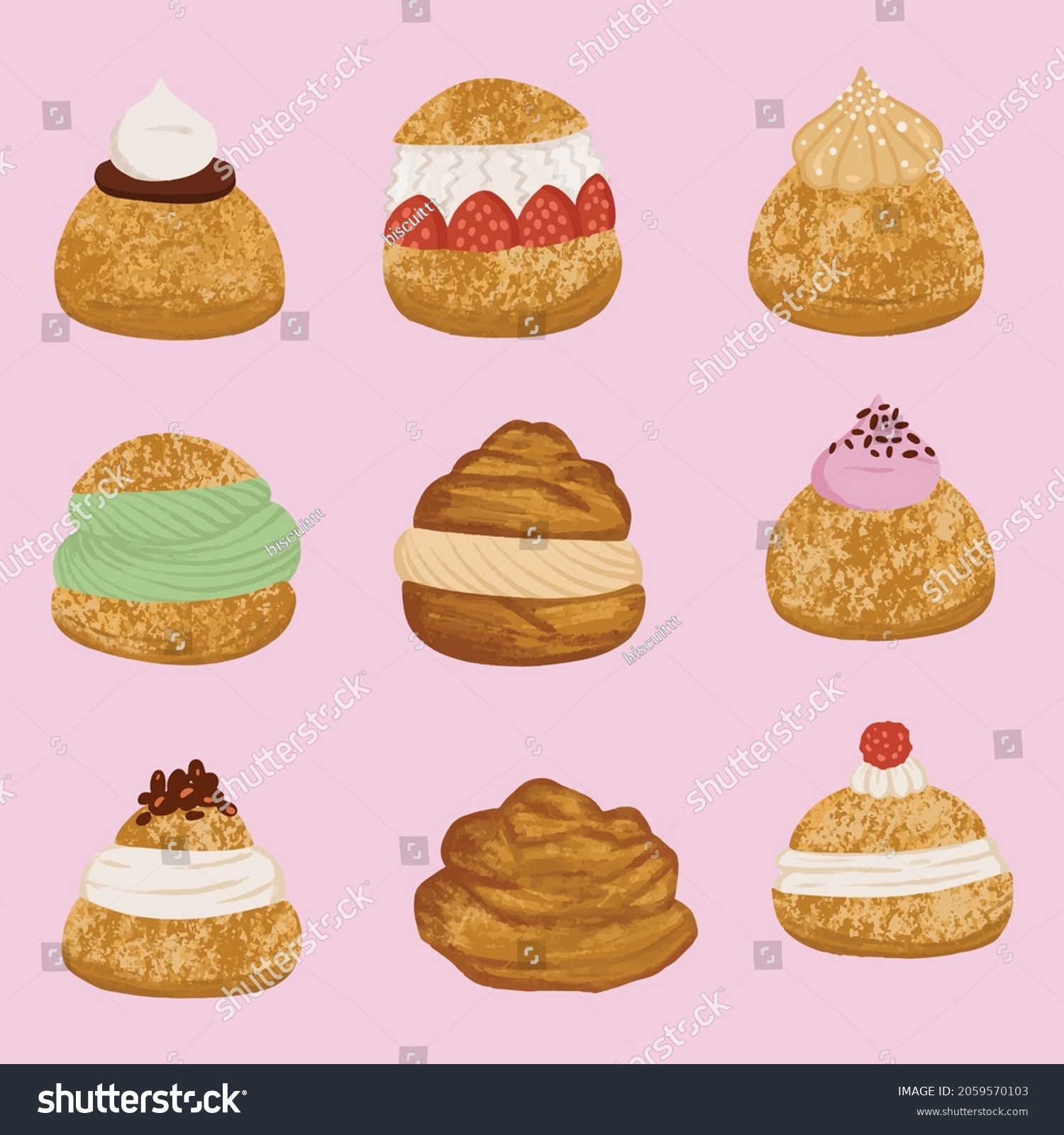 Choux Puff Pastry Vector Illustration Set Stock Vector (Royalty Free ...