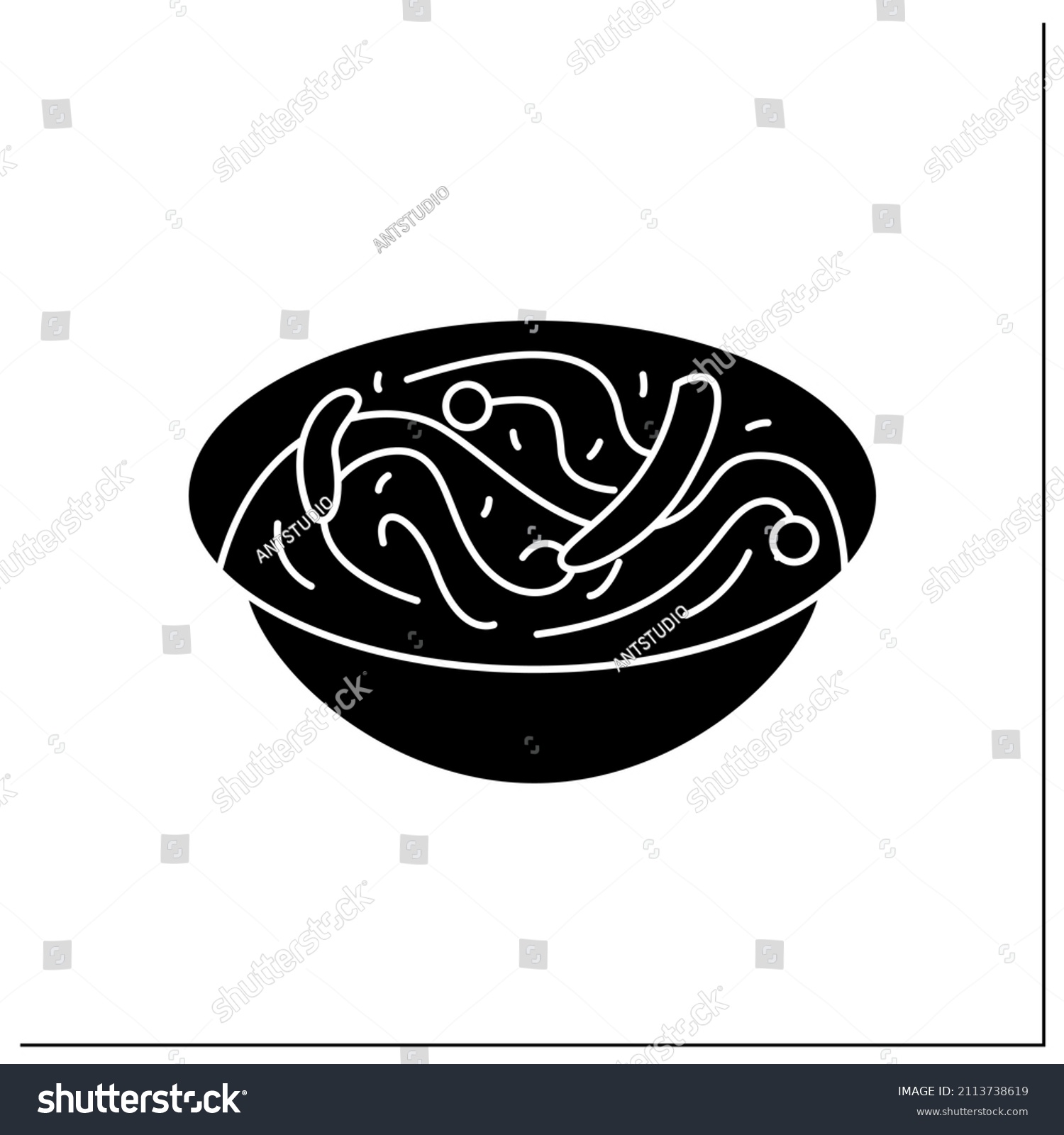 SVG of Chow mein glyph icon. Chinese egg noodles bowl with vegetables or meat.Tasty and easy wok or pan fried Asian food recipe for family dinner. Filled flat sign. Isolated silhouette vector illustration svg