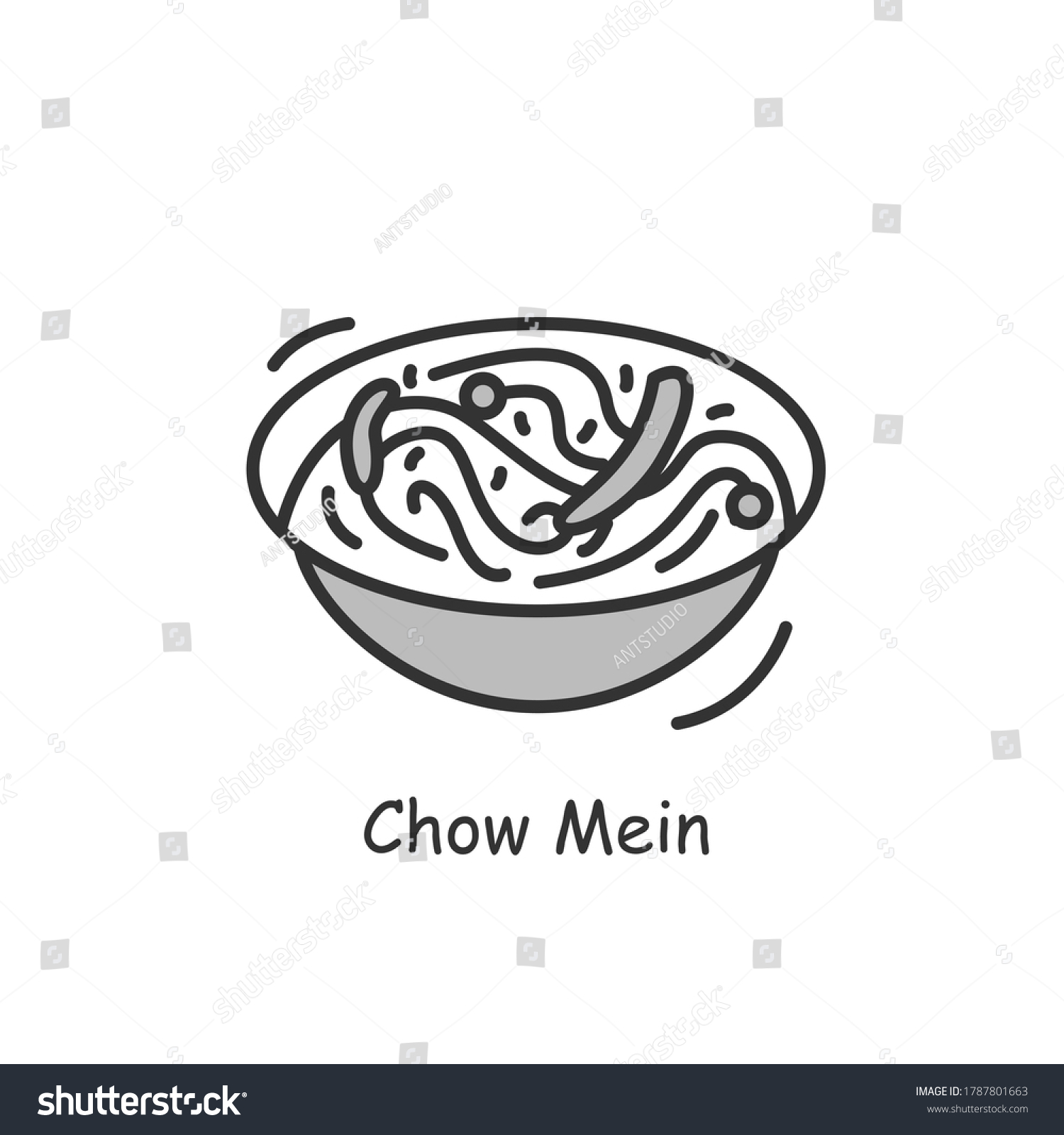 SVG of Chow mein icon. Chinese egg noodles bowl with vegetables or meat linear pictogram. Concept of tasty and easy wok or pan fried Asian food recipe for family dinner. Editable stroke vector illustration svg