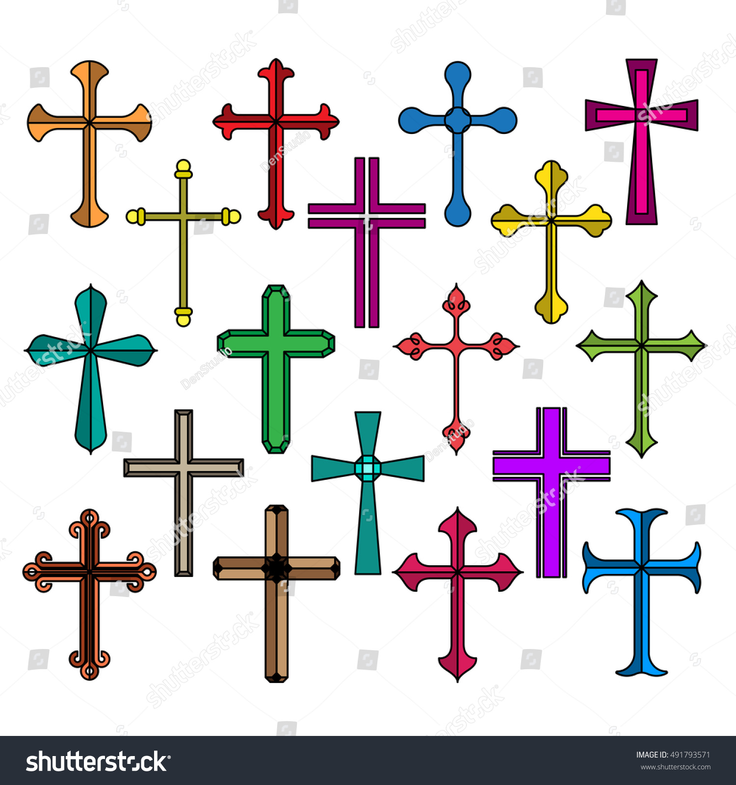 Christian Crosses Icon Set On White เวกเตอร์สต็อก ปลอดค่าลิขสิทธิ์ 491793571 Shutterstock 