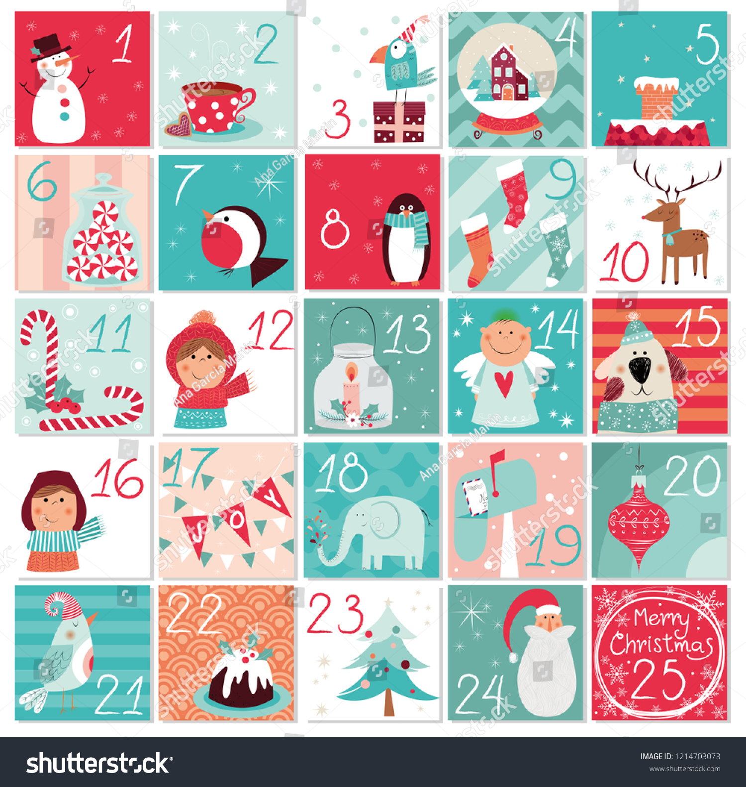 Christmas Advent Calendar Winter Holidays Design Stock Vector Royalty Free