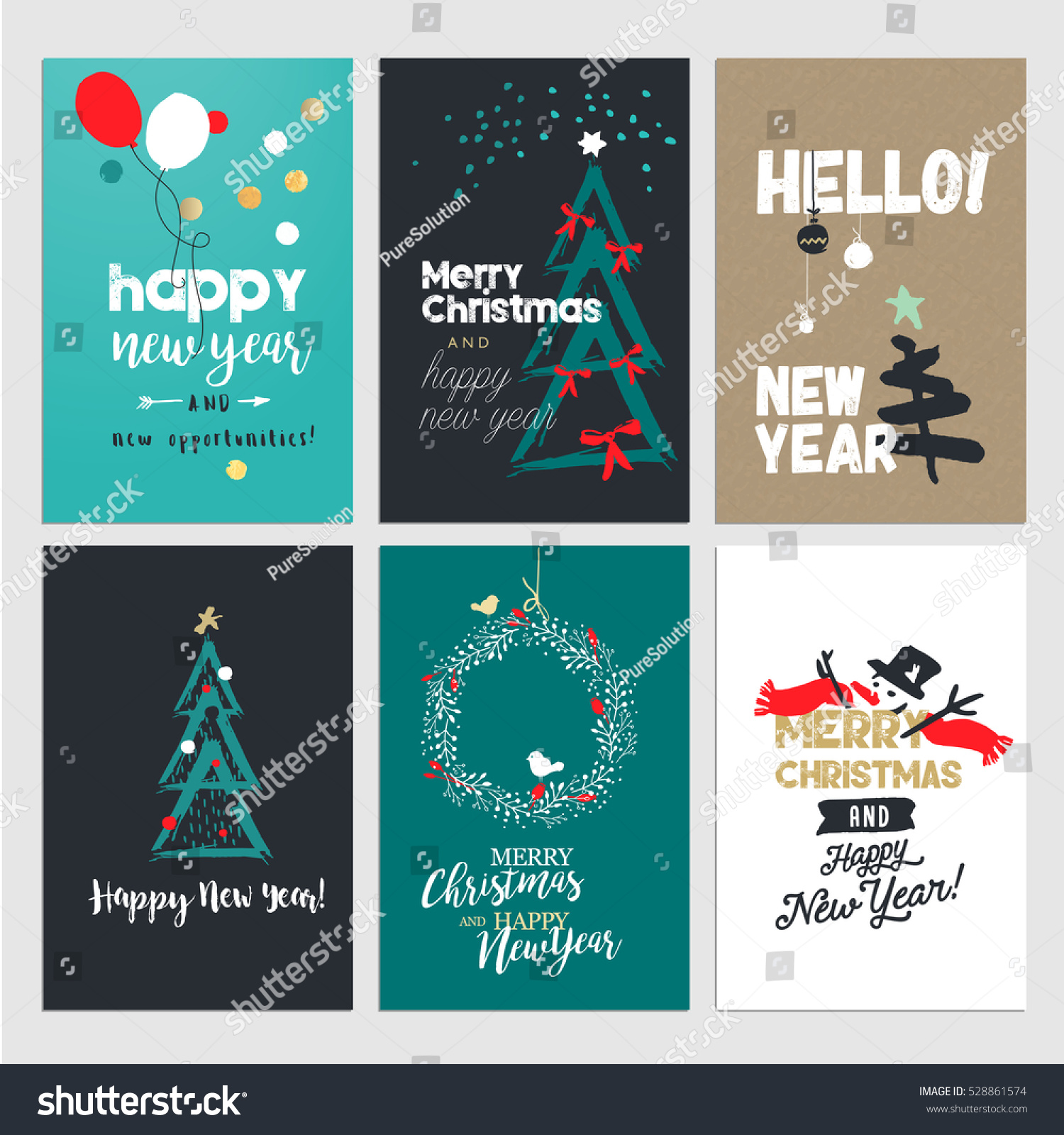 Christmas and New year greeting card concepts Set od flat design vector illustrations for greeting