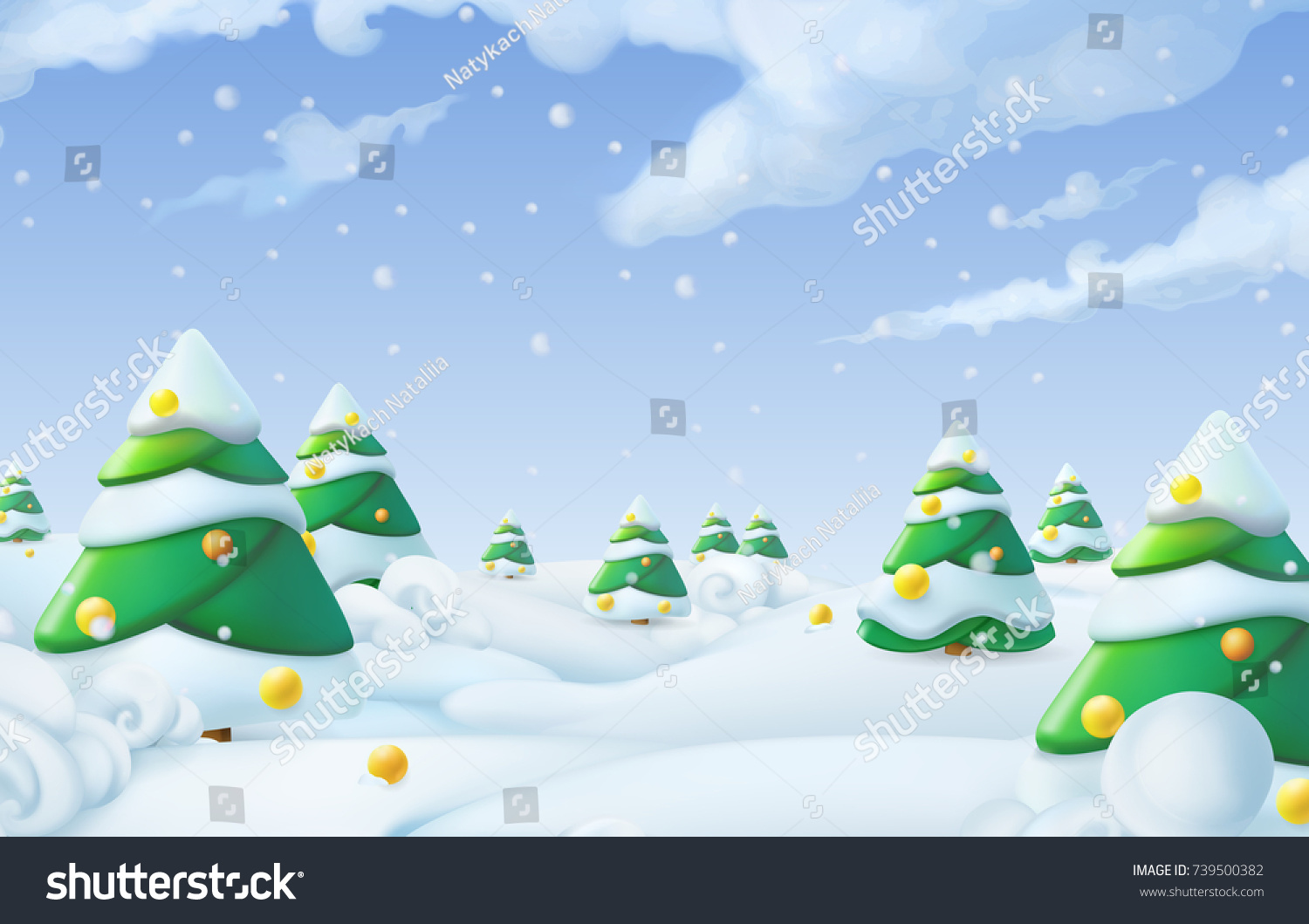 Christmas Background Winter Landscape 3d Vector Stock Vector Royalty Free 739500382