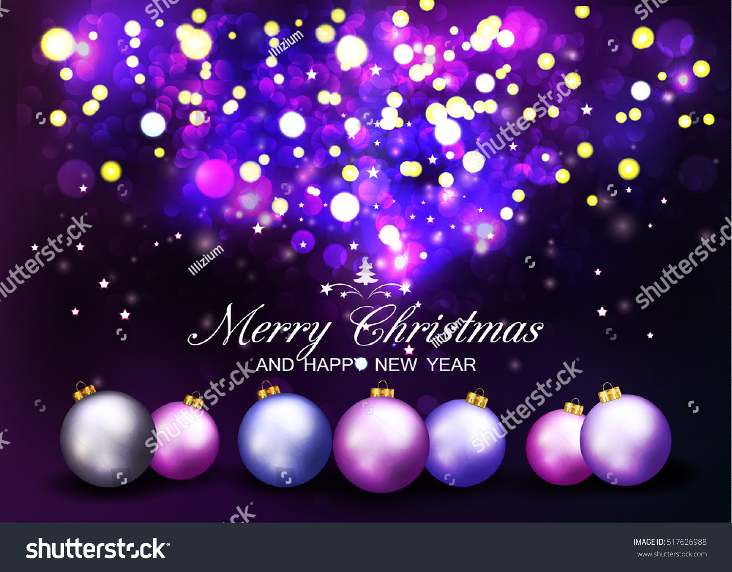 Christmas Background With Abstract Bokeh Lights And Christmas Balls