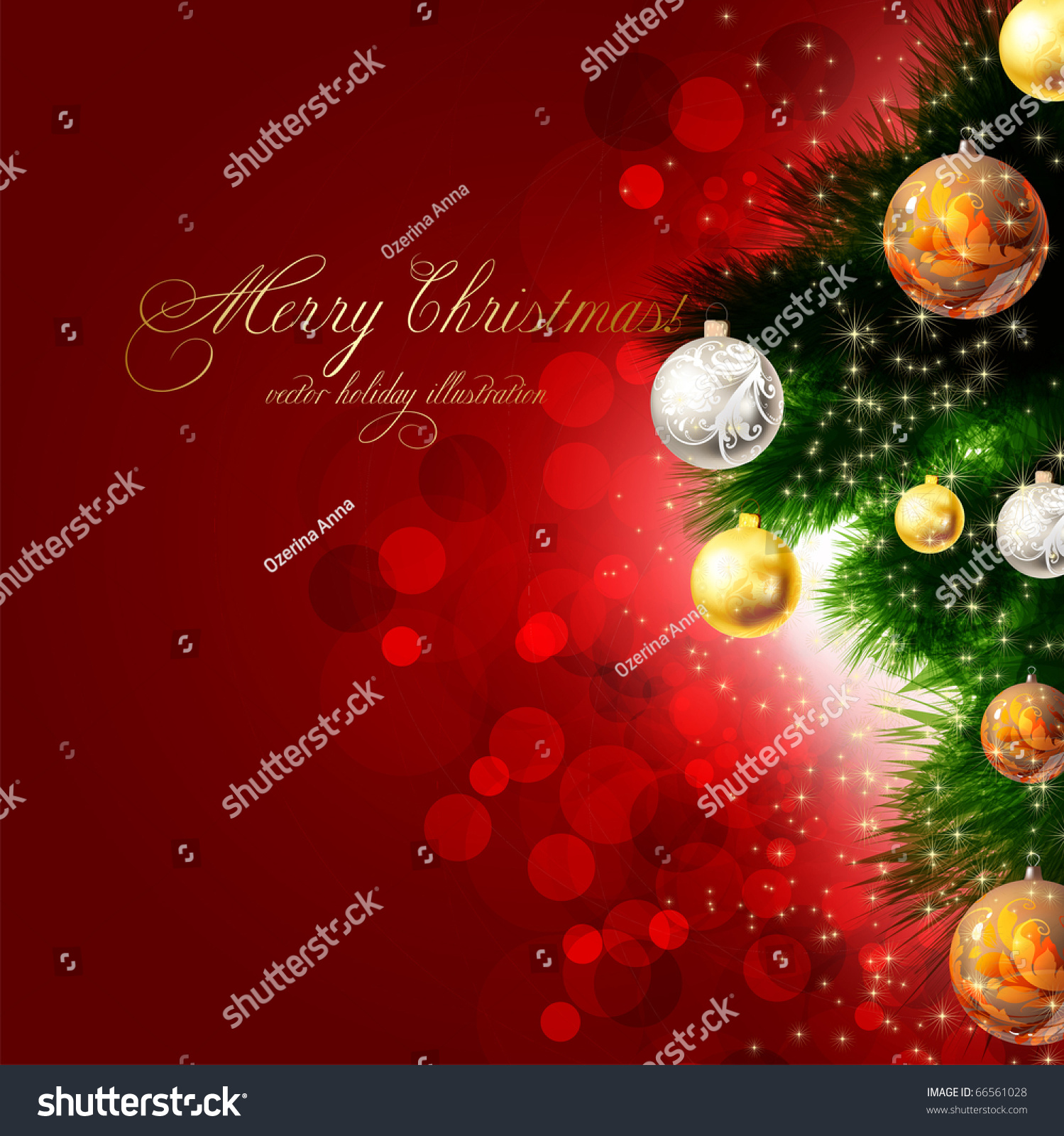 Christmas Background With Baubles And Christmas Tree Stock Vector ...