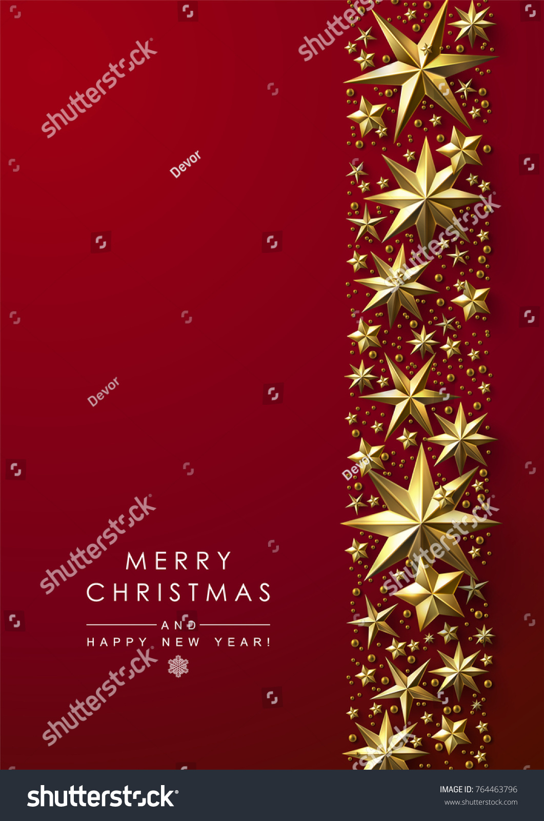 Christmas Background with Decorative Border made of Cutout Gold Foil Stars Chic Christmas Greeting Card