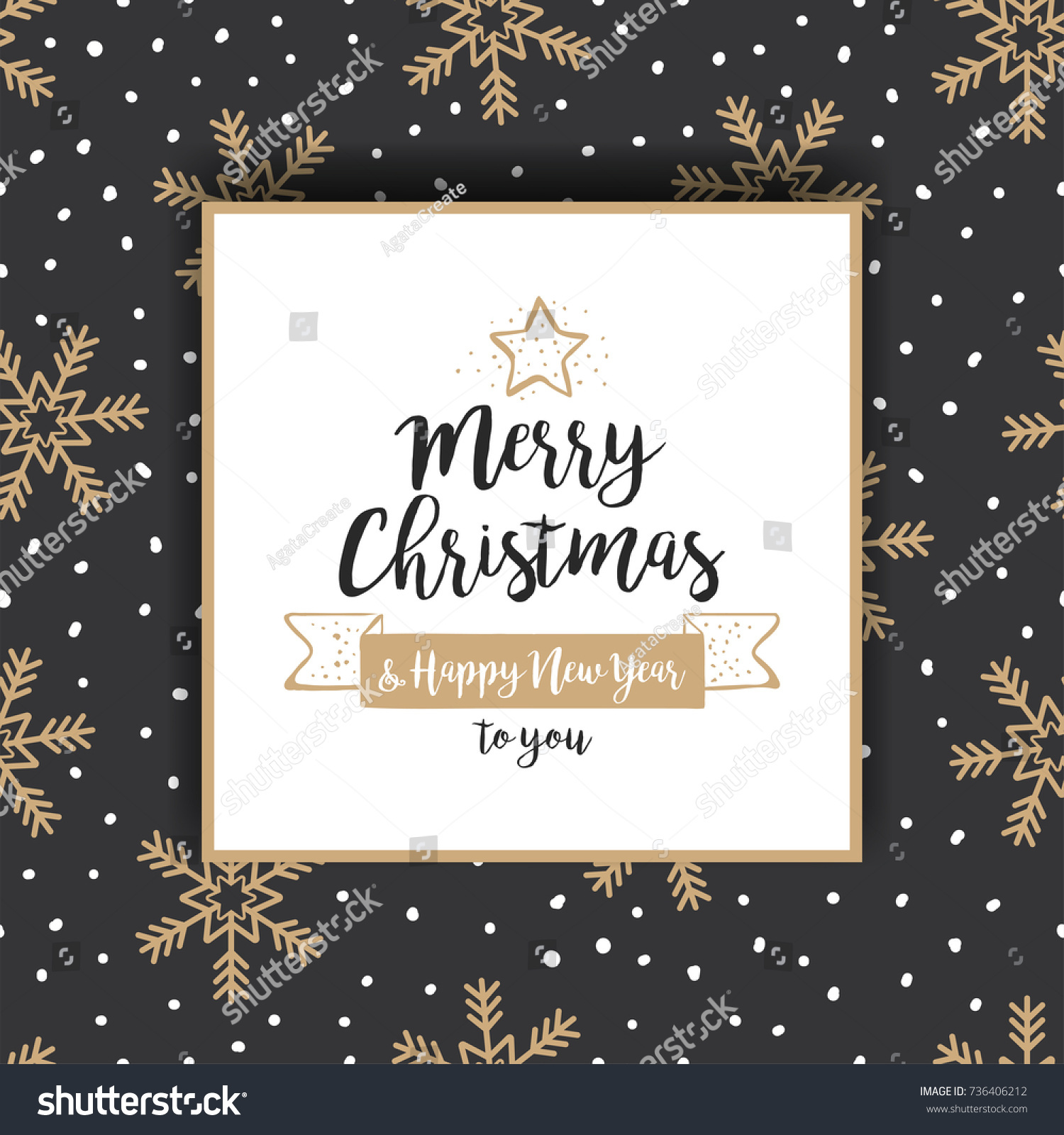 Christmas background with golden snowflakes and greetings