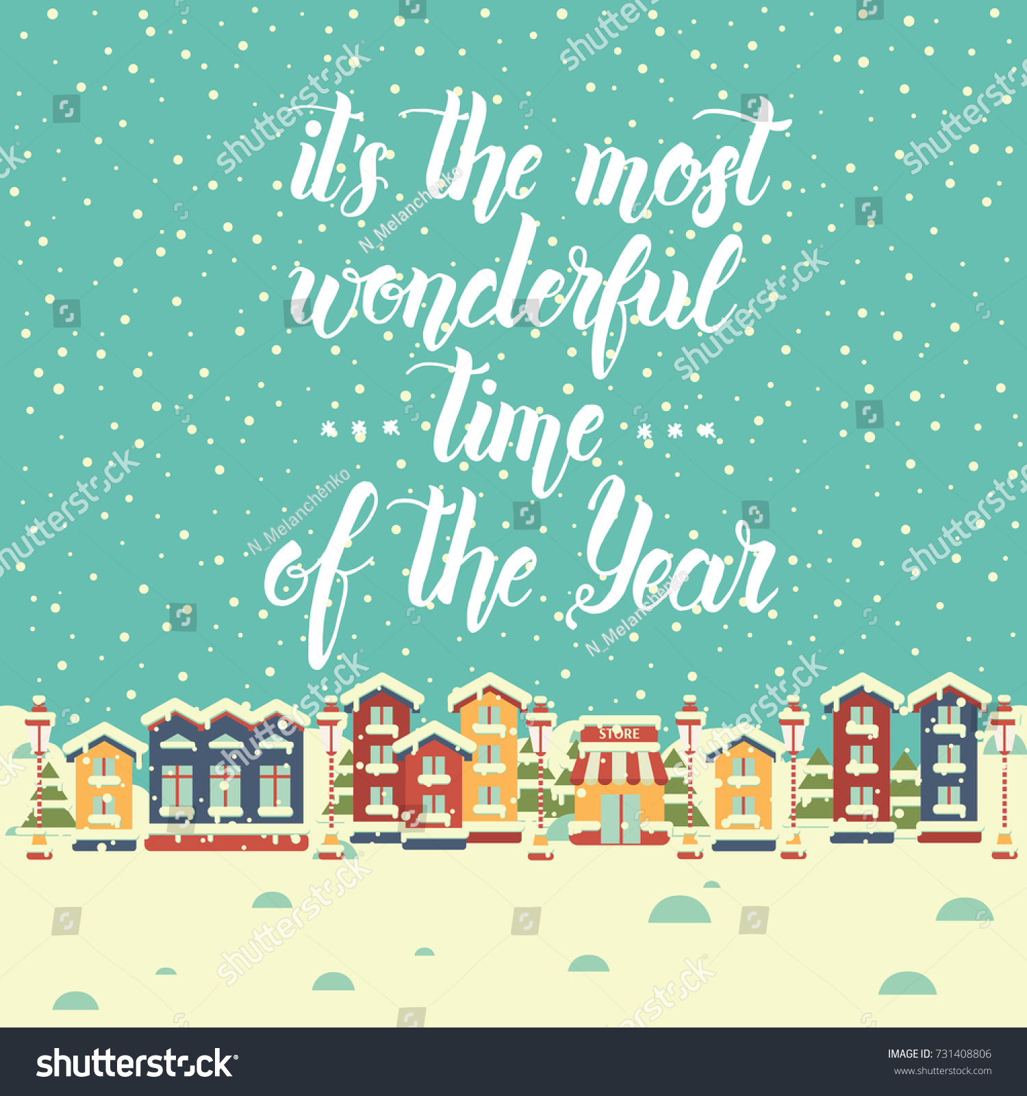 Christmas Background Houses Greeting Hand Made Stock Vector Stock Vector Christmas Background With Houses And Greeting Hand Made Quote It S The Most