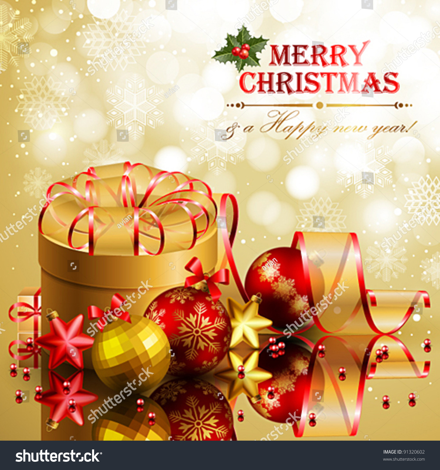 Christmas Background With Red And Golden Balls. Vector Illustration. - 91320602 : Shutterstock