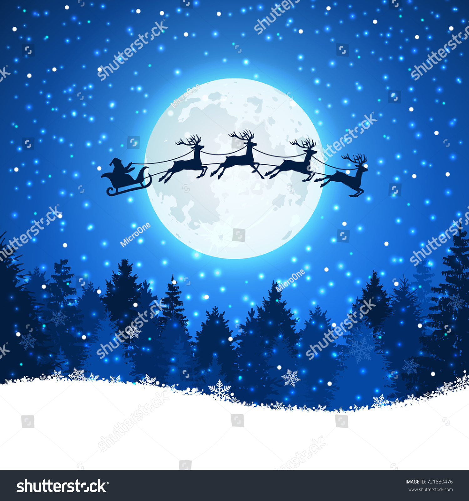 Christmas Background Santa Deers Flying On Stock Vector 721880476 ...