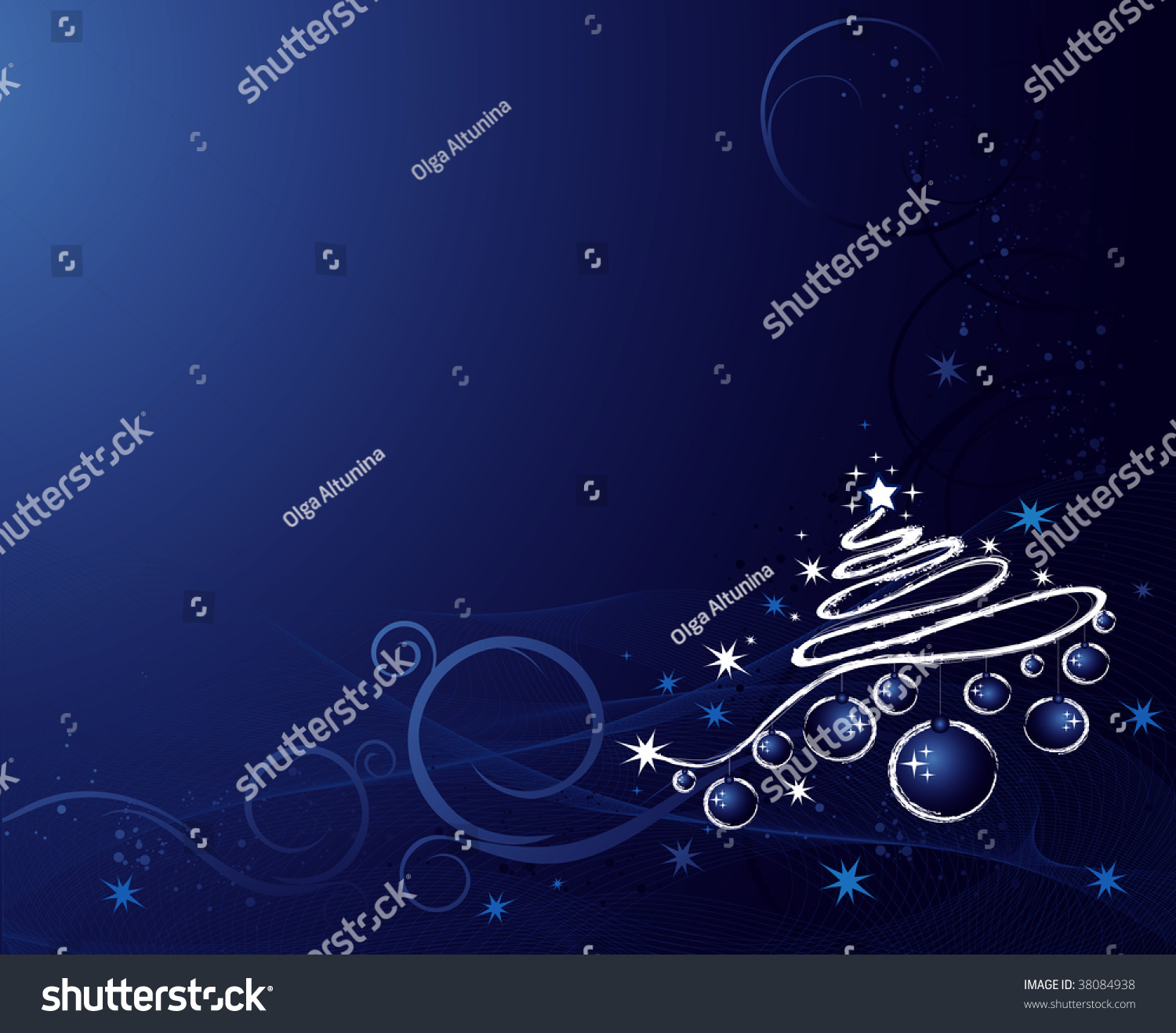 Christmas Background With Tree, Balls, Stars And Ornament Stock Vector 